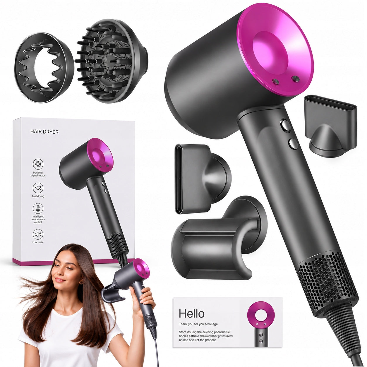 Hair Dryer HD1600 1600W 3 Speeds Ionization Diffuser