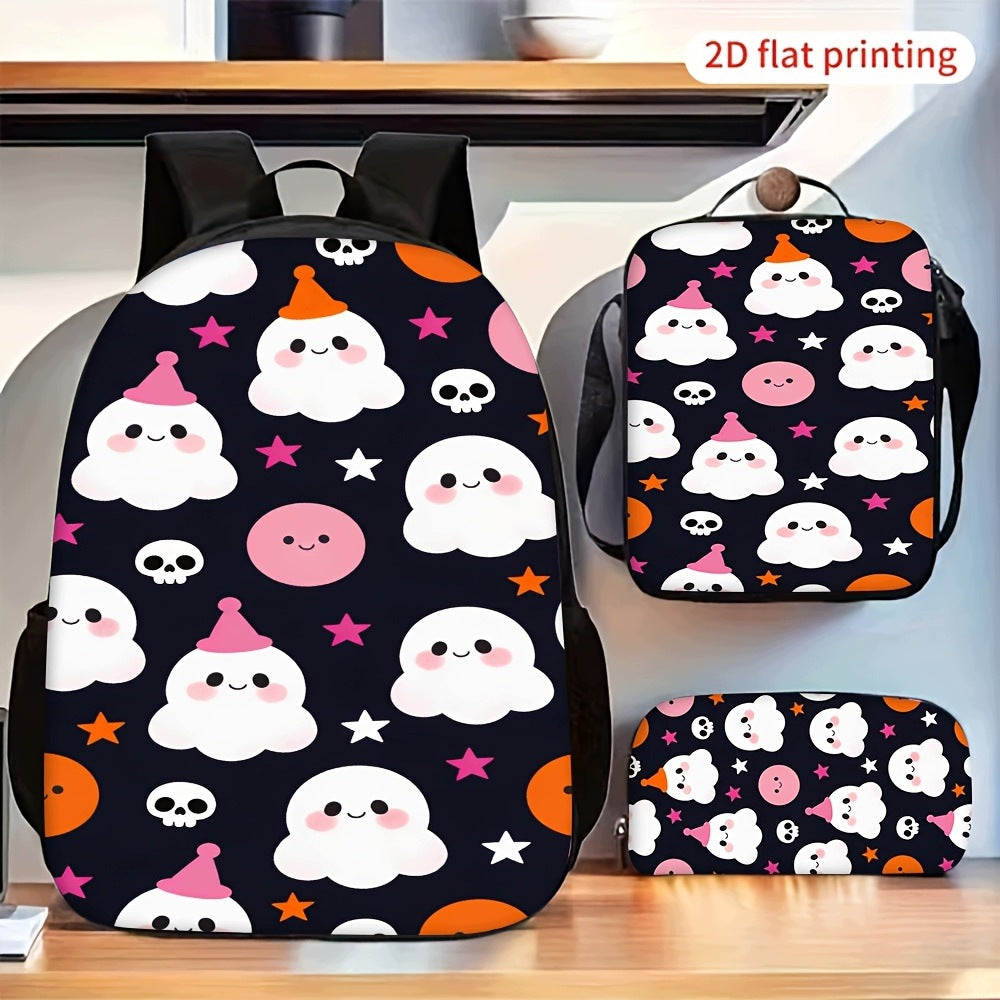 Halloween Cute Ghost 3-Piece Backpack Set with Shoulder Bag