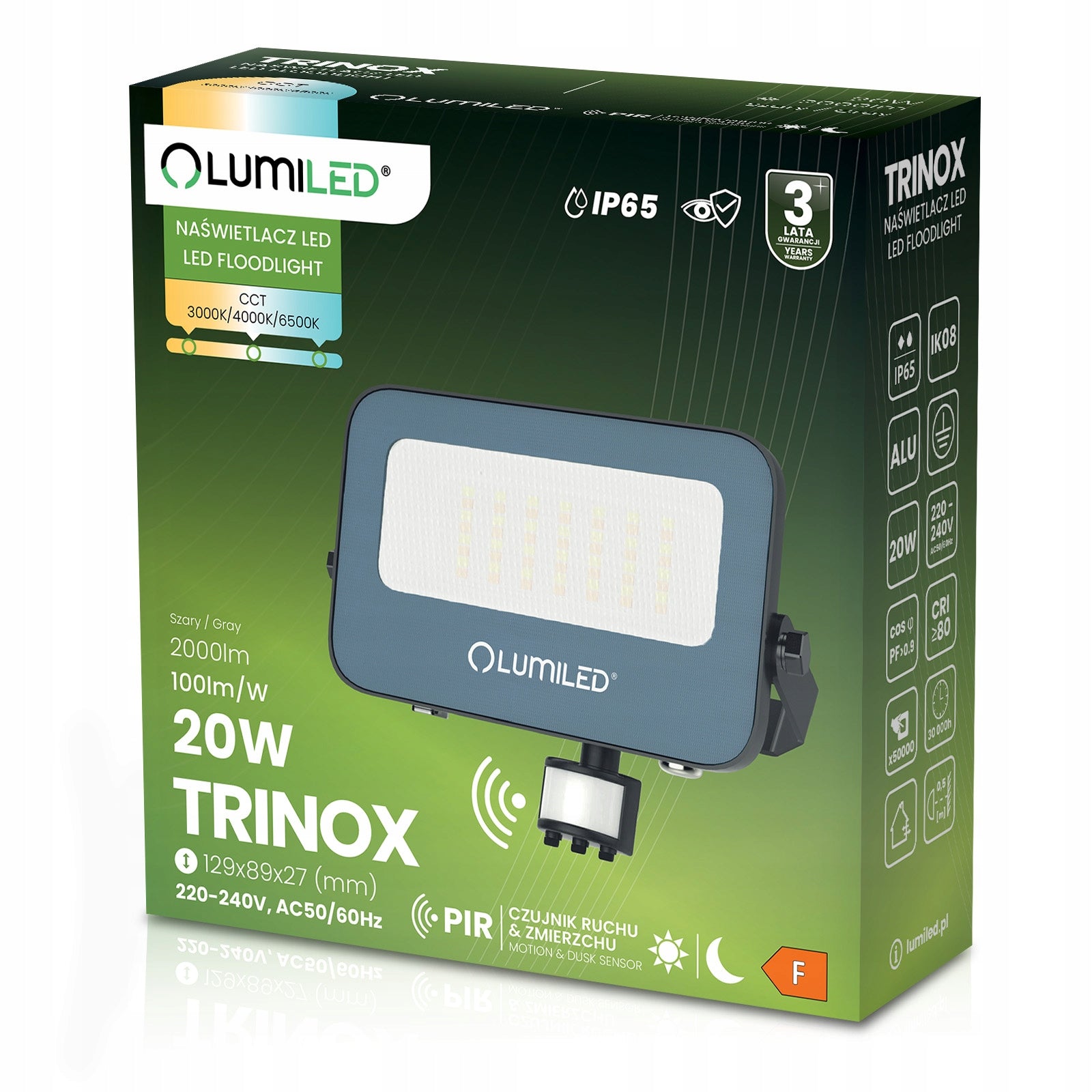 Halogen 20W CCT IP65 LED Floodlight Headlight Lamp with Motion Sensor Manufacturer code lampa budowlany roboczy do garażu na podjazd