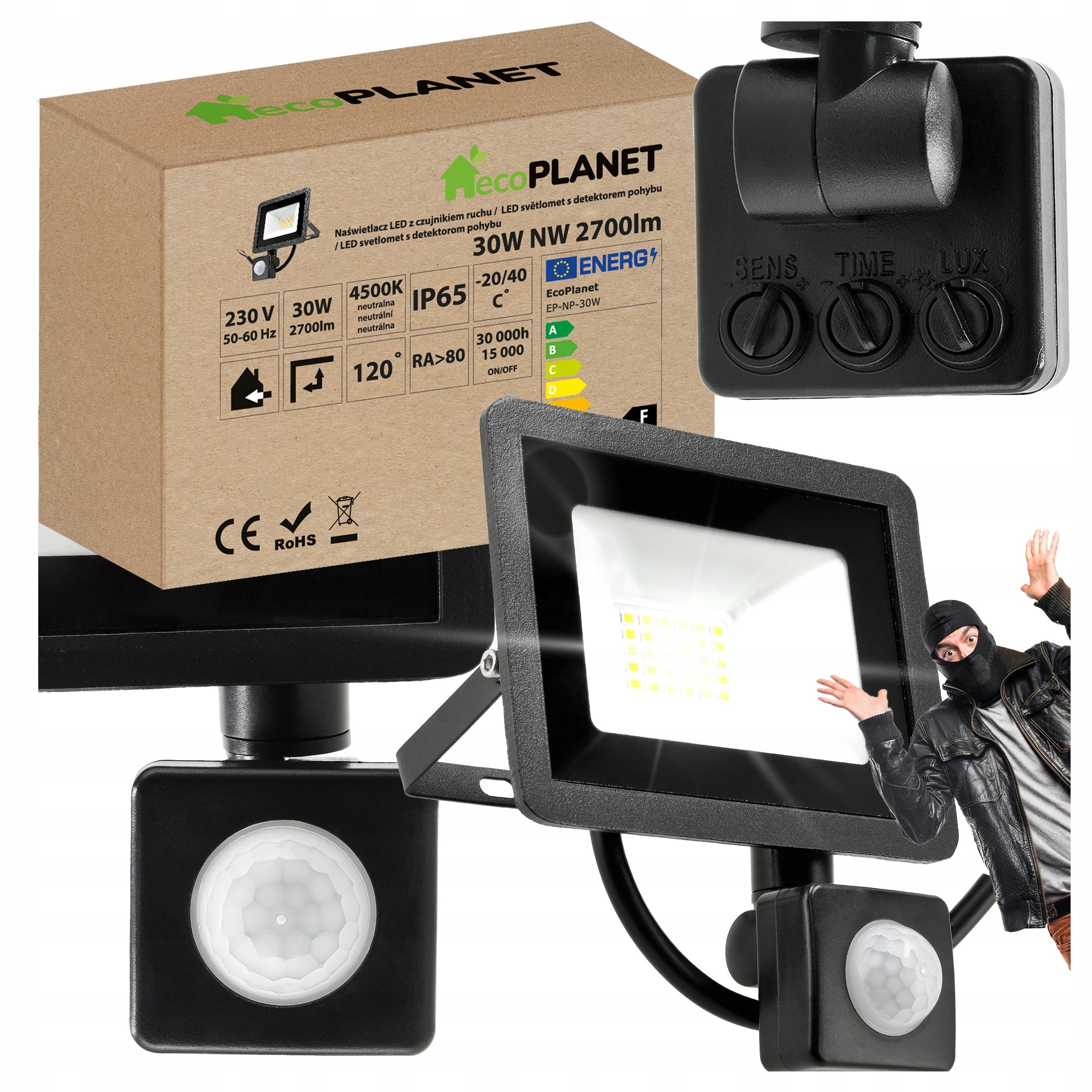 Halogen LED 30W 2700lm Lamp with Twilight Motion Sensor Floodlight IP65 Packaging status original