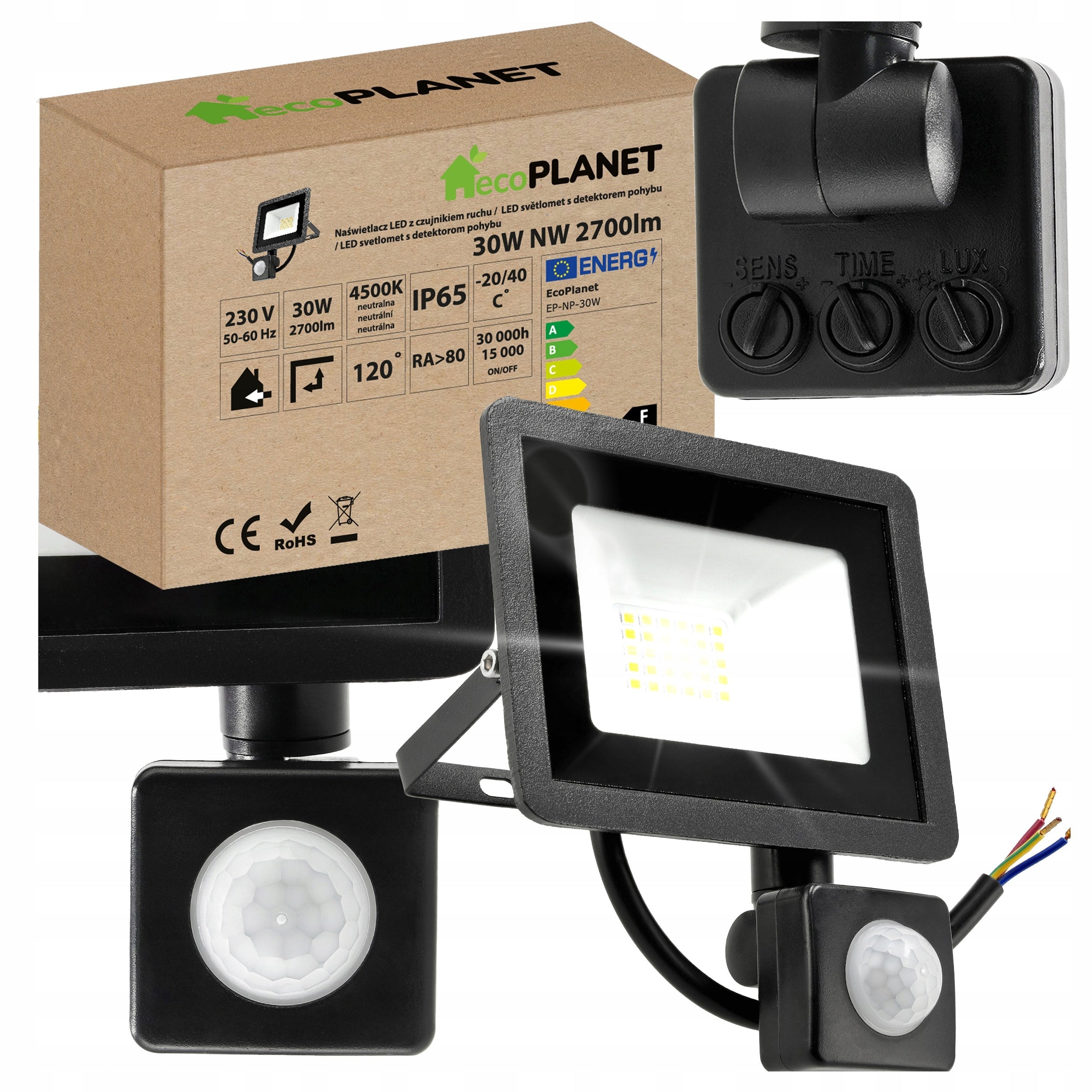 Halogen LED 30W 2700lm Lamp with Twilight Motion Sensor Floodlight IP65