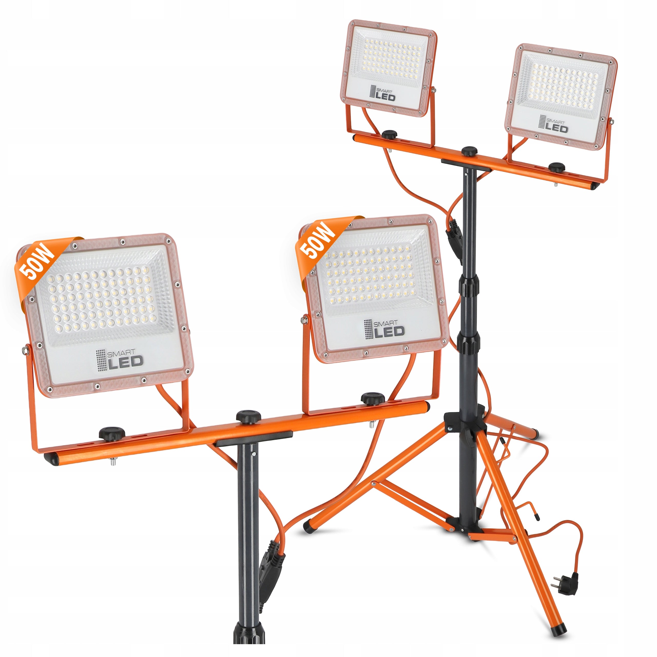 Halogen LED Construction Tripod 2x50W Work Lamp Stand Floodlight Set
