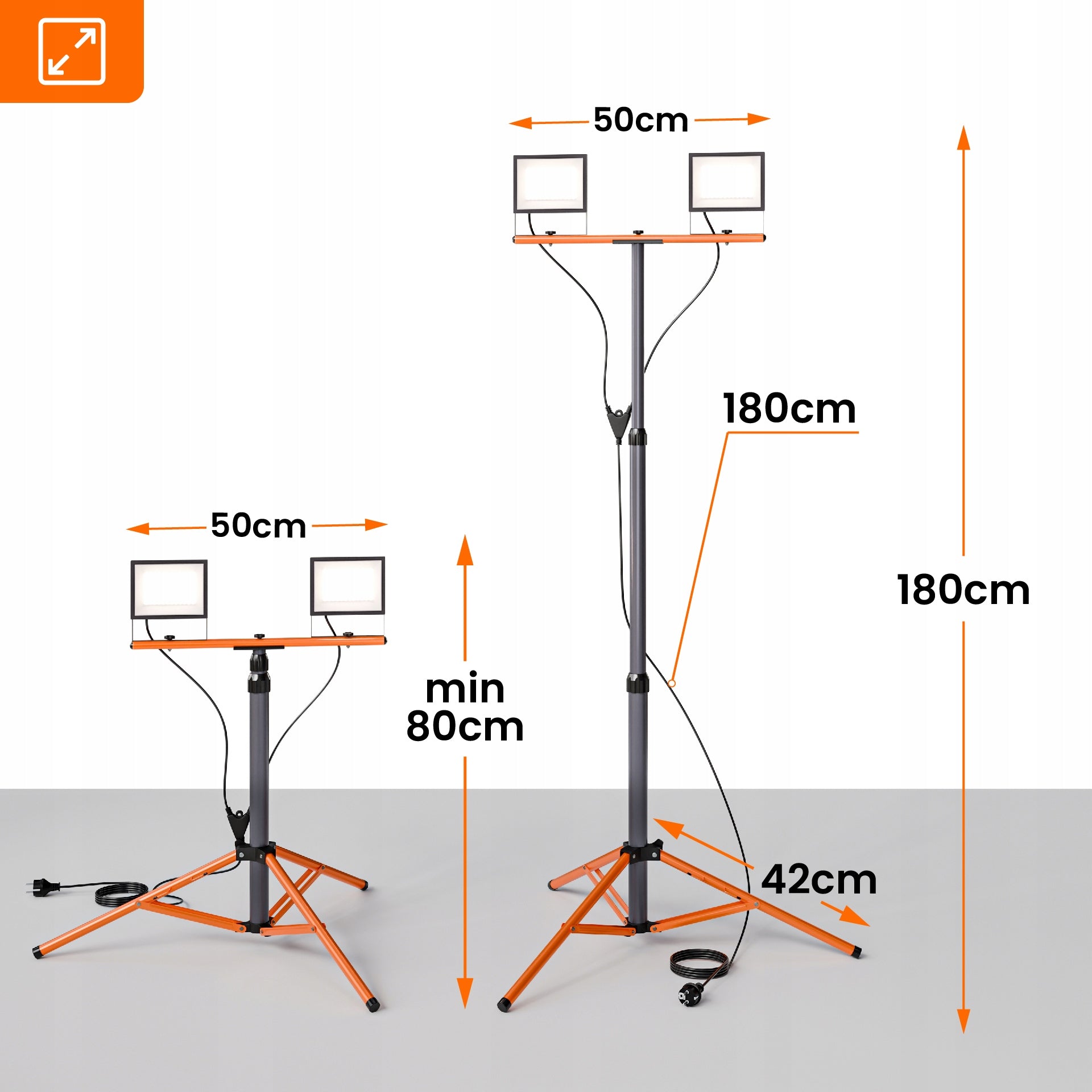 Halogen LED Construction Tripod Floodlight 2x 50W 11000lm Lamp On Stand Rated power 100 W