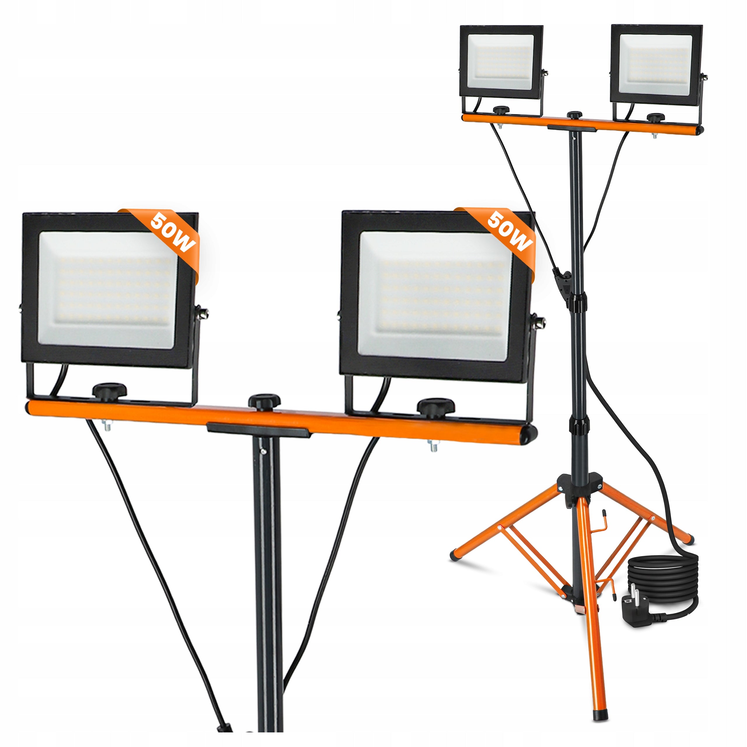 Halogen LED Construction Tripod Floodlight 2x 50W 11000lm Lamp On Stand