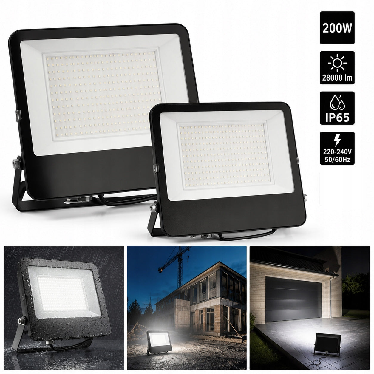 Halogen LED Floodlight 200W 28000lm Outdoor Working Efficient Durable IP65 Packaging status original