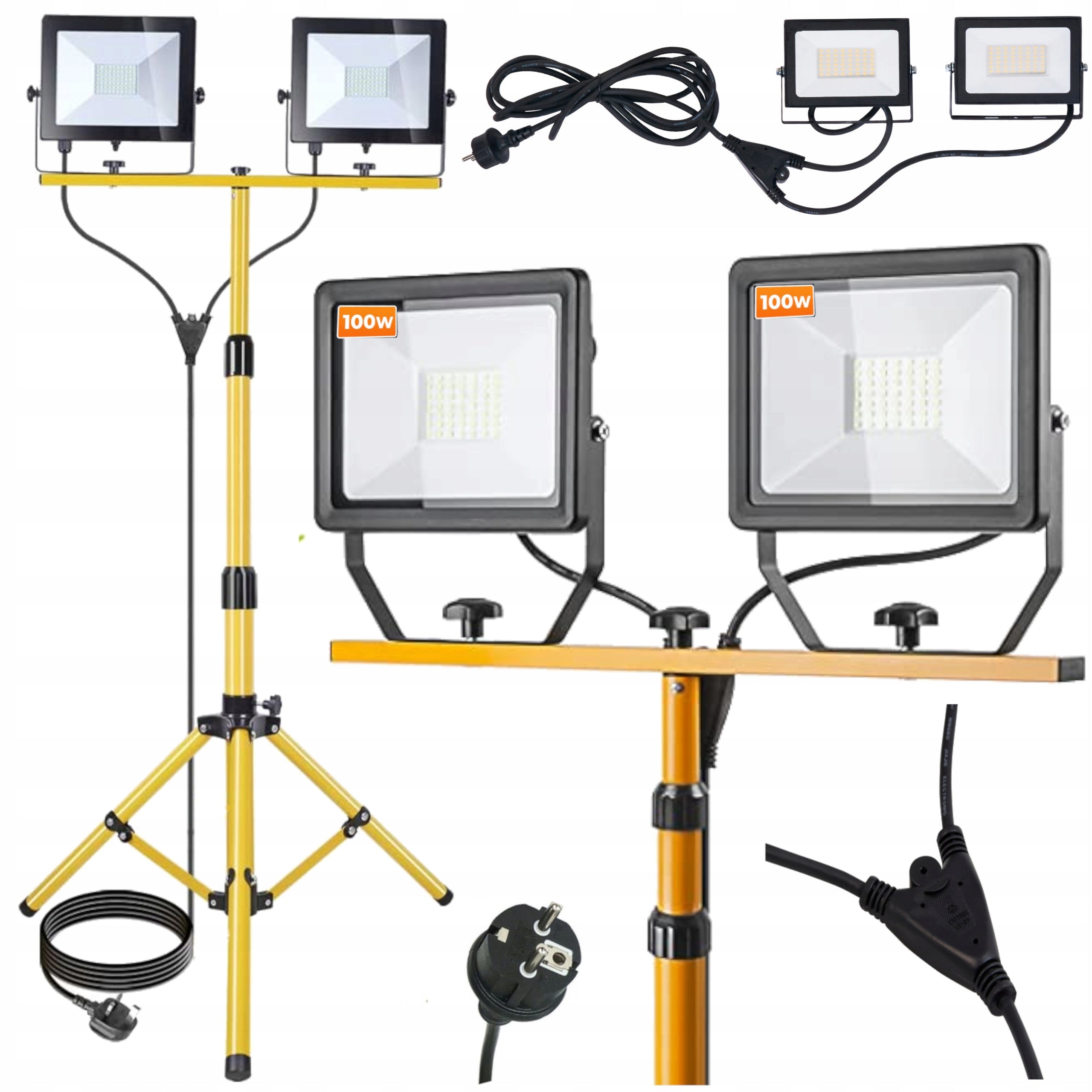 Halogen LED Floodlight 2x 100W + Construction Tripod 200W For Garage Renovation