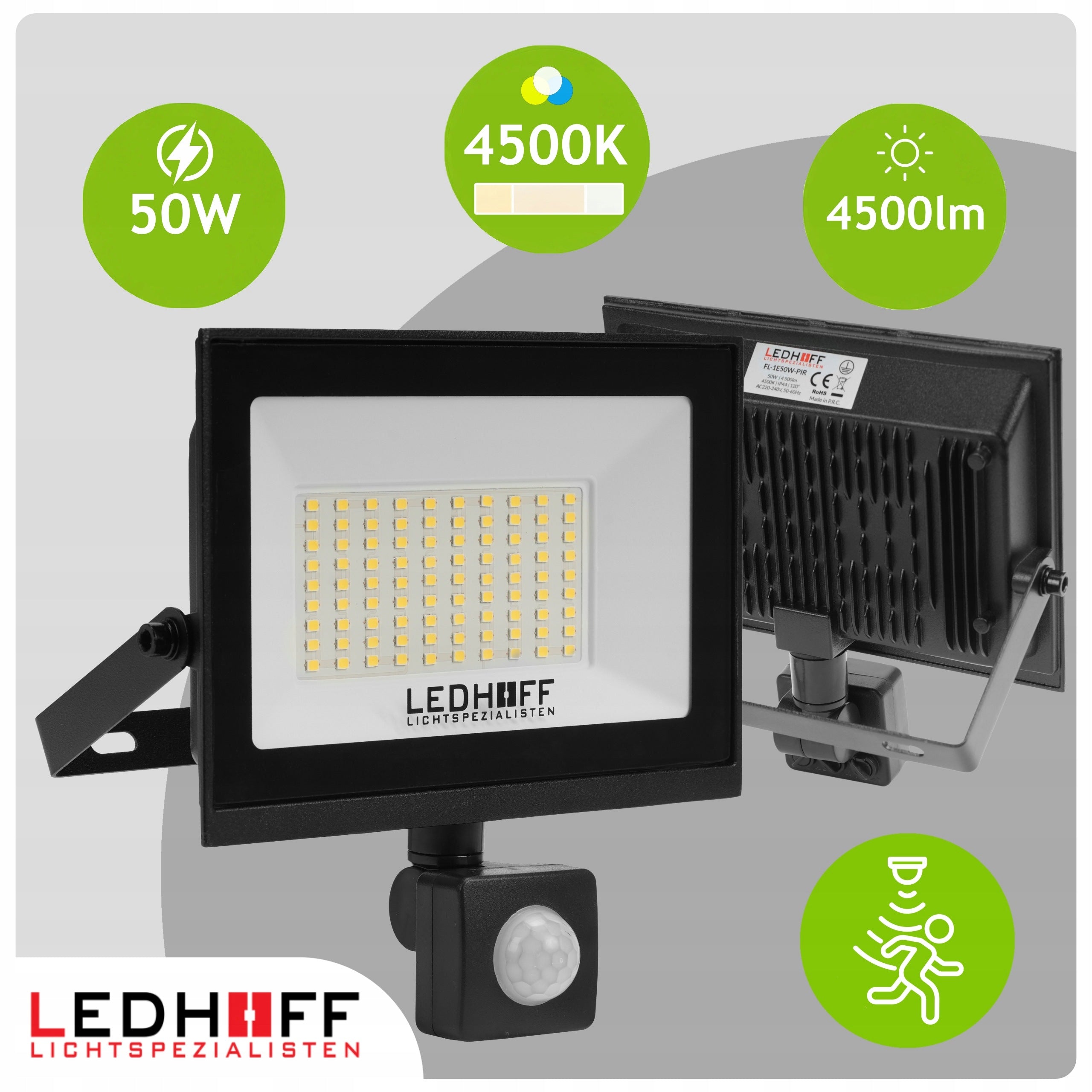 Halogen LED Floodlight Motion SENSOR 50W 4500lm 4500K Outdoor Packaging status original