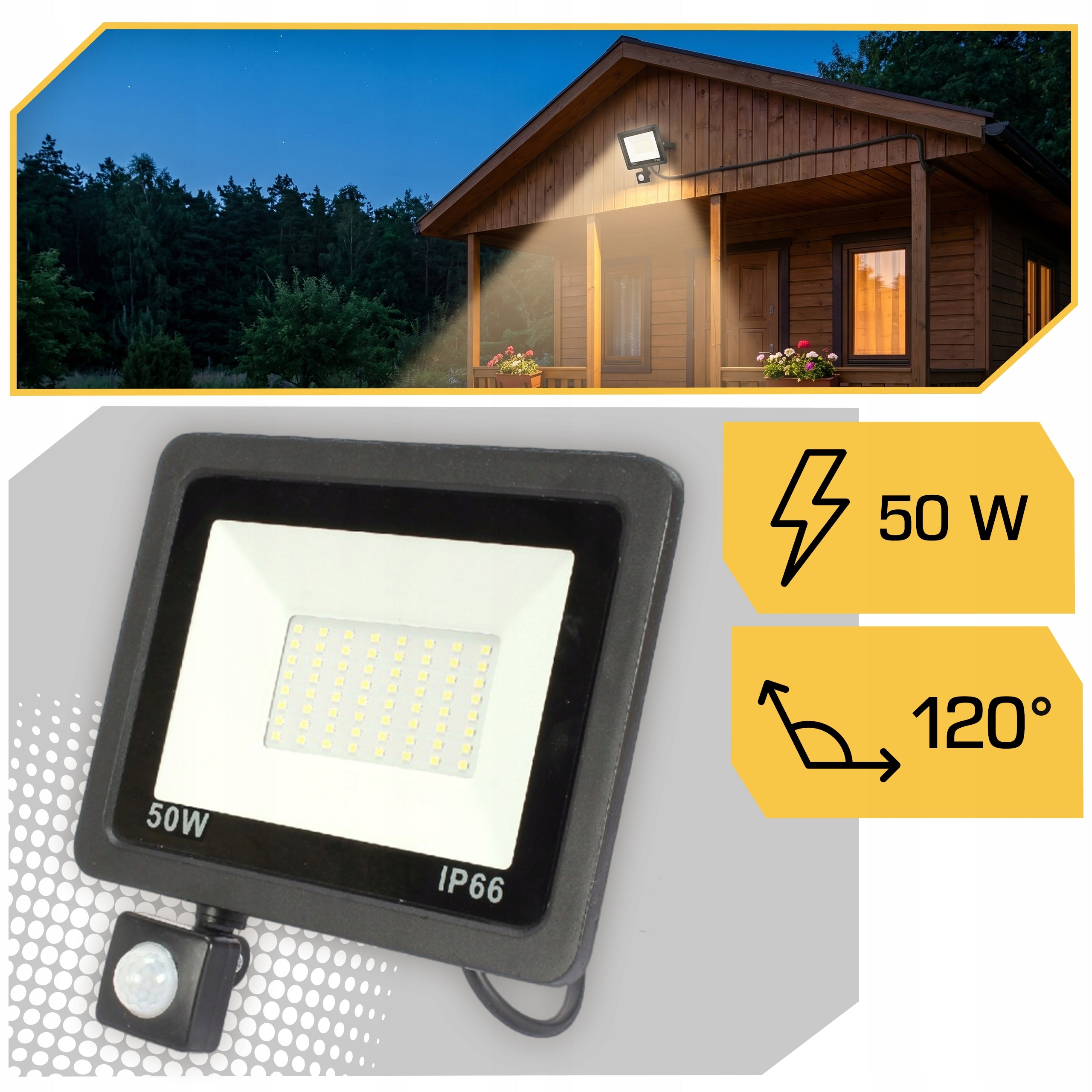 Halogen LED Floodlight Smartled 50W black with motion sensor IP66 4500K Brand Lewer