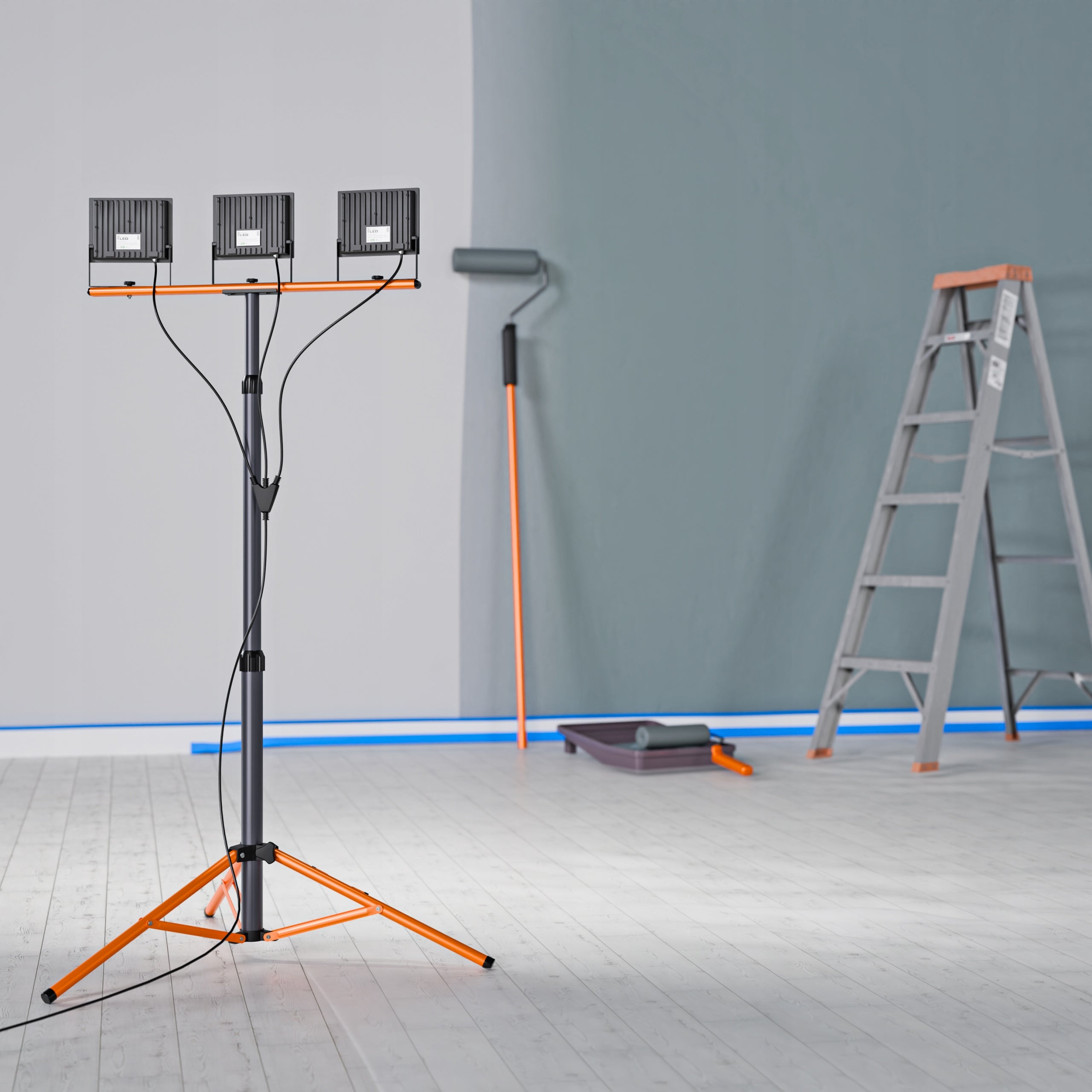Halogen LED Tripod Construction Floodlight 3x 50W 16500lm Lamp On Stand Brightness 16500 lm