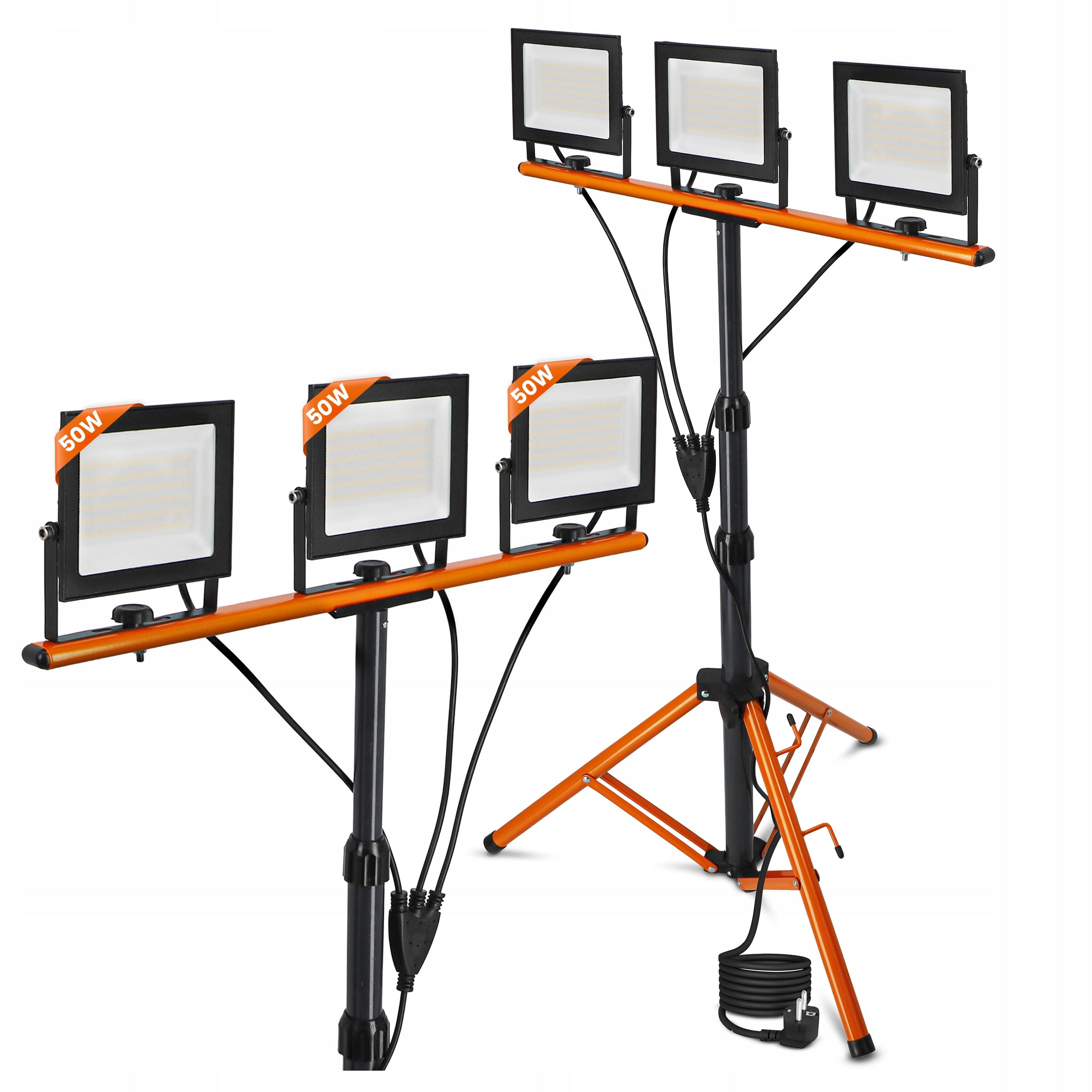 Halogen LED Tripod Construction Floodlight 3x 50W 16500lm Lamp On Stand