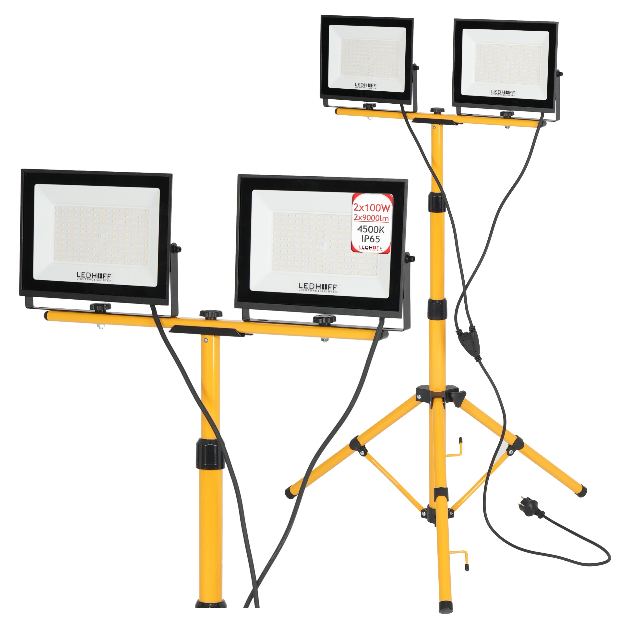 Halogen LED Tripod Floodlight Construction 2x 100W SET 4500K Lamp Stand