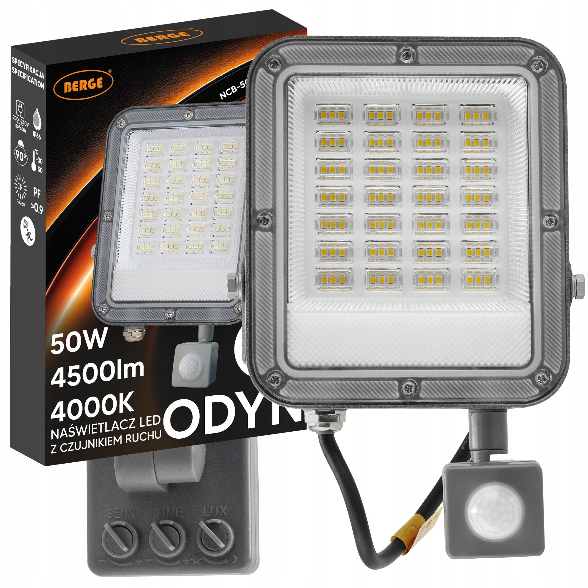 Halogen LED With Motion Sensor Floodlight Lamp 50W 4500lm Premium Detector Light color white neutral