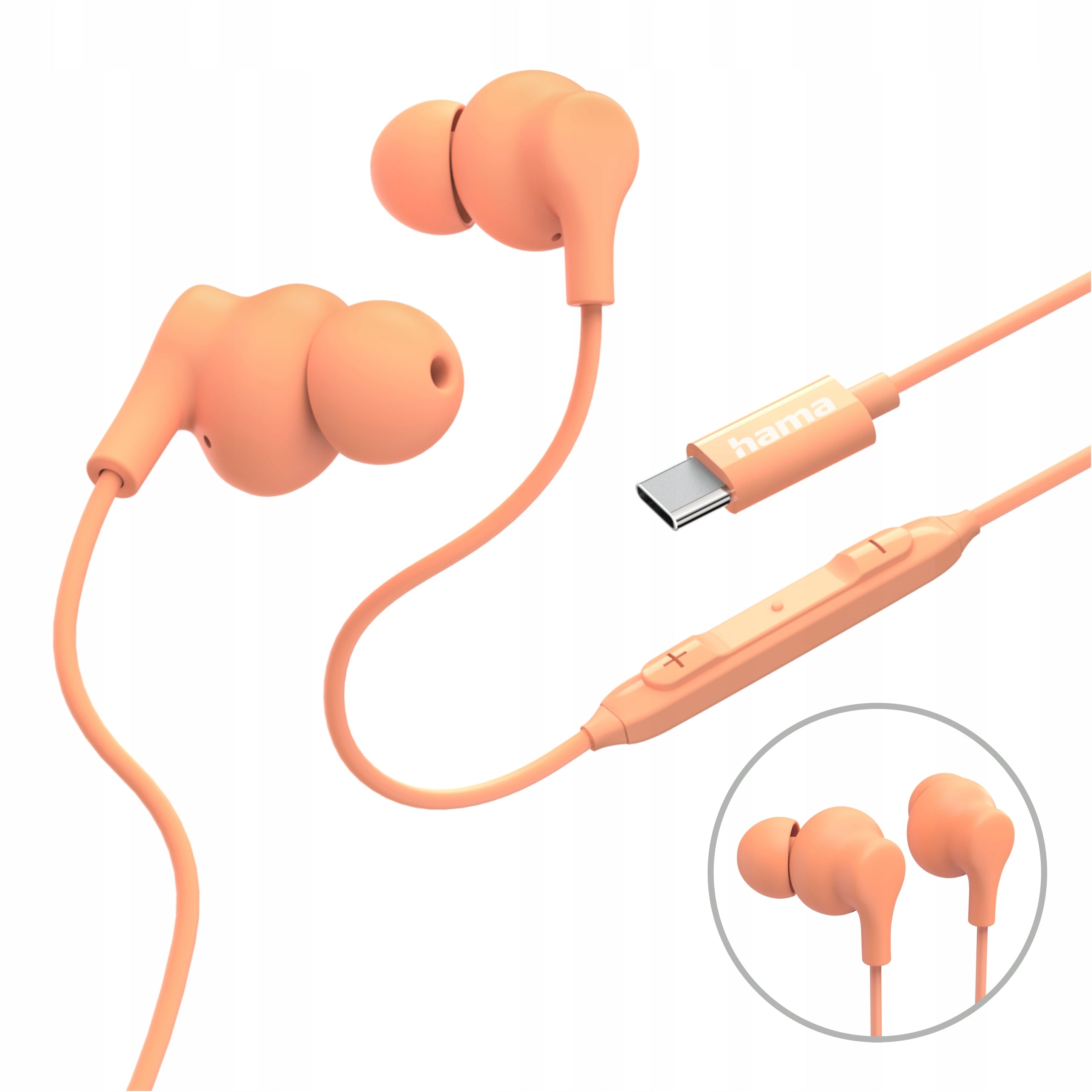 Hama WIRED IN-EAR HEADPHONES CURLY USB-C ORANGE REMOTE CONTROL MICROPHONE