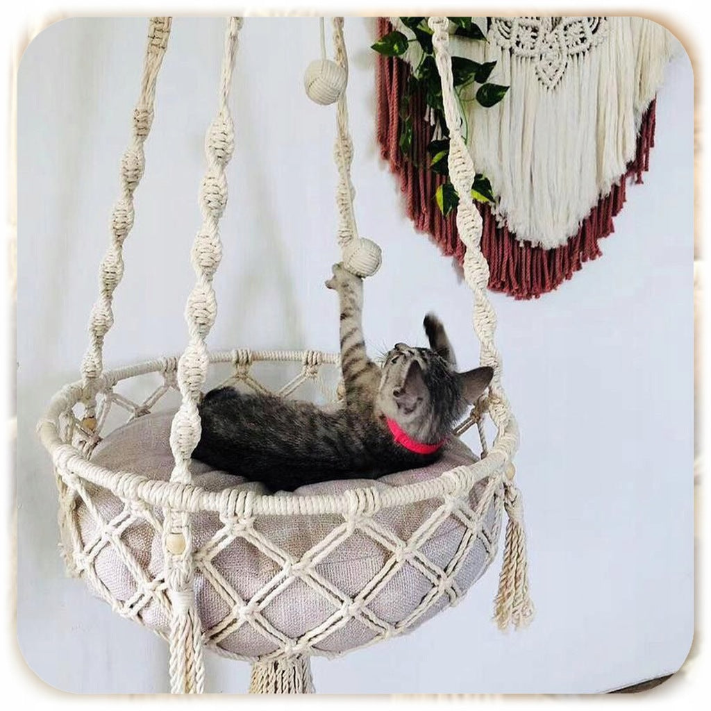 Hammock Cat Bed Hanging Boho Macrame 40x40cm Under Ceiling + Pillow Manufacturer code Legowisko Hamak Dla Kota
