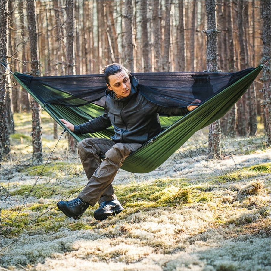 Hammock Lesovik Draka with suspension Sneka treetop green + Accessories Material width 150 cm