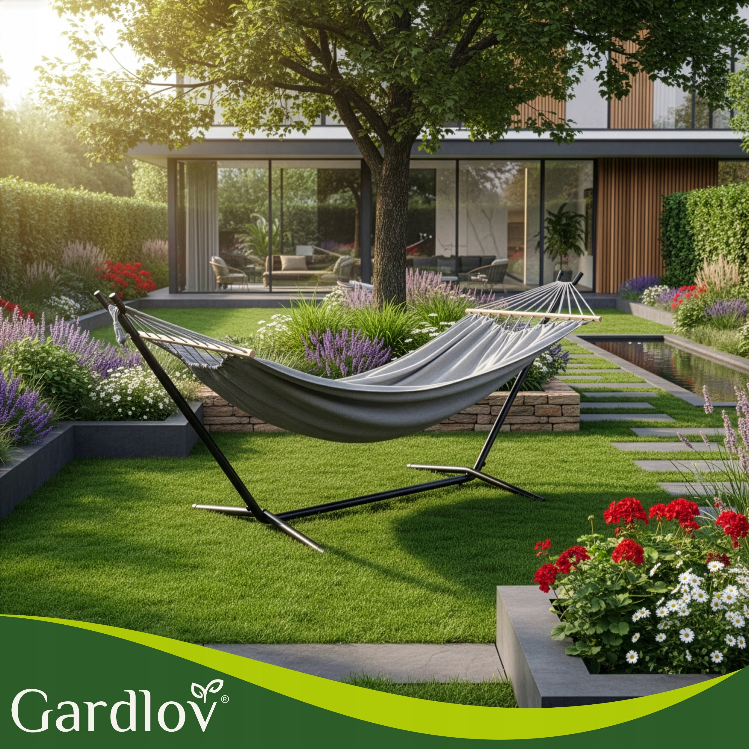 Hammock with Garden Frame Double 200x150cm Strong Iron Stand 250kg Material width 150 cm