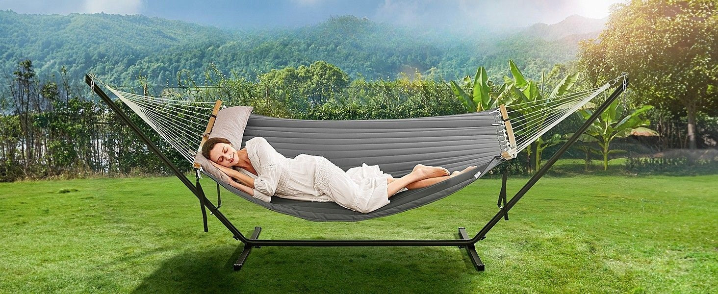 Hammock with frame with bars and quilted pillow 200 kg GREY 200x140 Manufacturer code GHS002g01