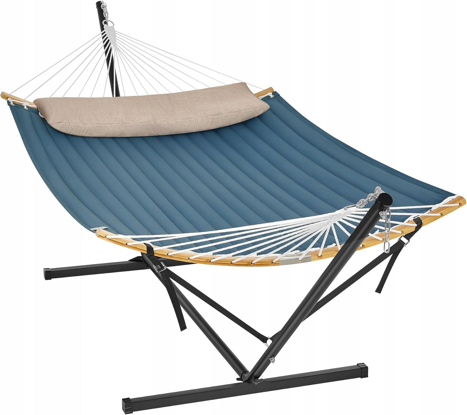 Hammock with frame with bars and quilted pillow 200 kg blue 200x140