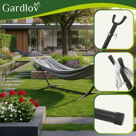 Hammock with garden frame double 200x150cm strong iron stand 250kg Total length 364 cm