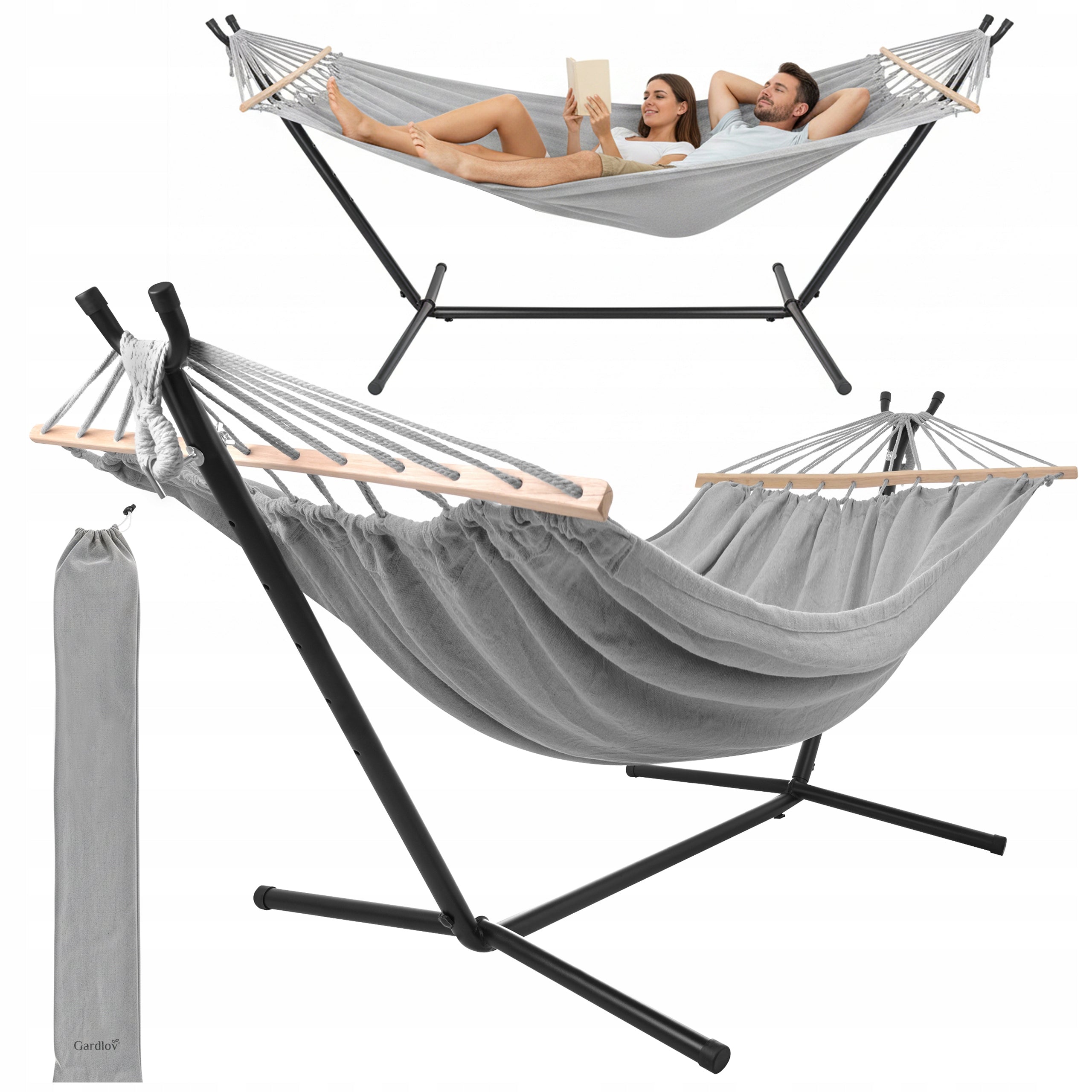 Hammock with garden frame double 200x150cm strong iron stand 250kg