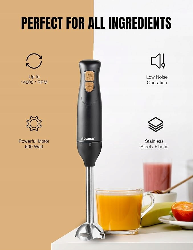 Hand Blender 350W Black & Wood Steel Mixing Tip. Bestron Manufacturer code 230907-03