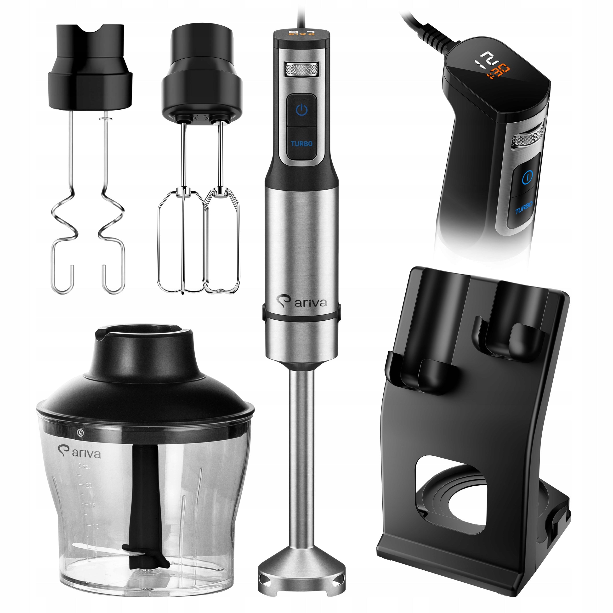 Hand Blender 6in1 ARIVA 1200W Steel Titanium LED Blades 12 Gear TURBO