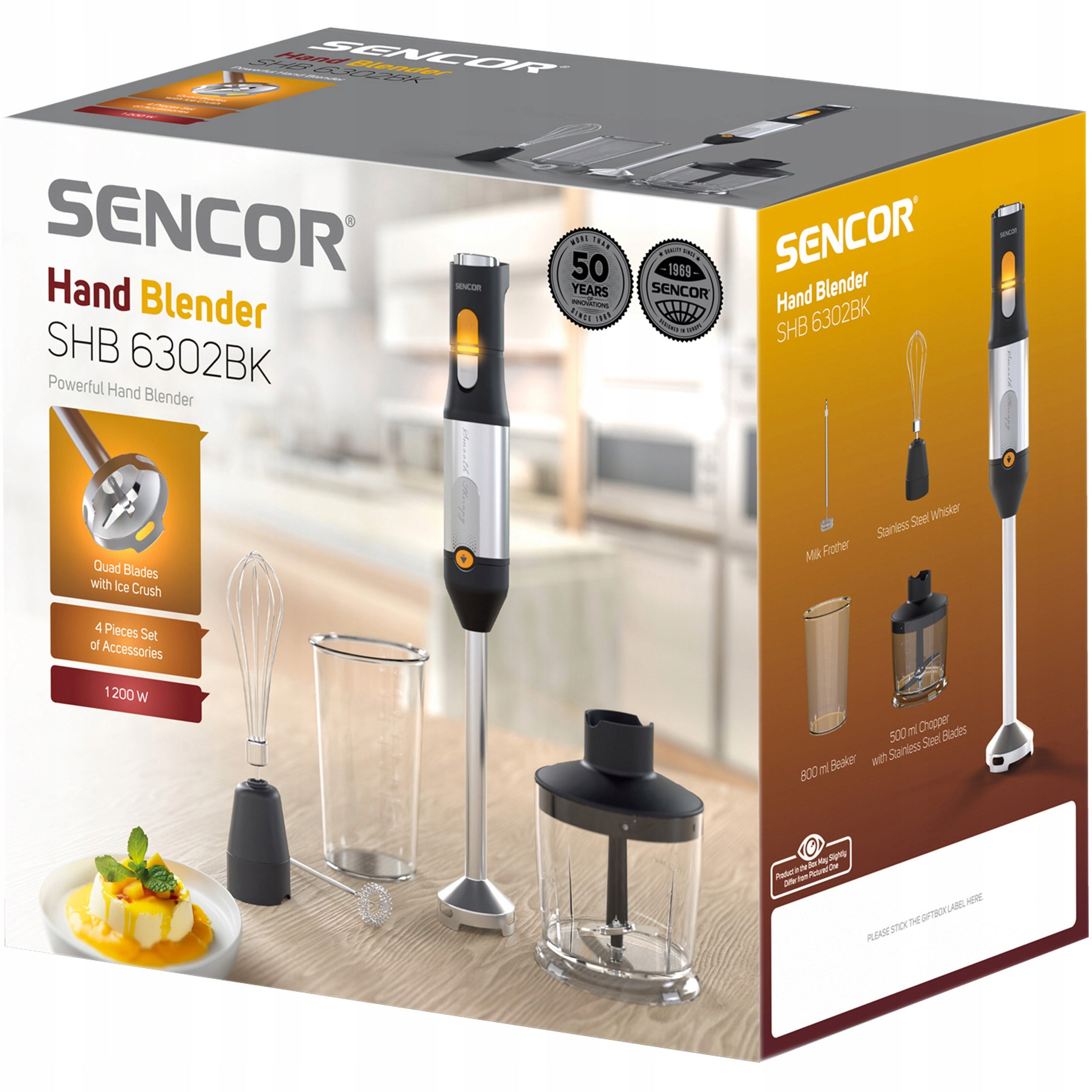 Hand Blender Vertical Sencor SHB 6302BK 5w1 1200W TITANIUMQuadBlade Black Manufacturer code SHB 6302BK