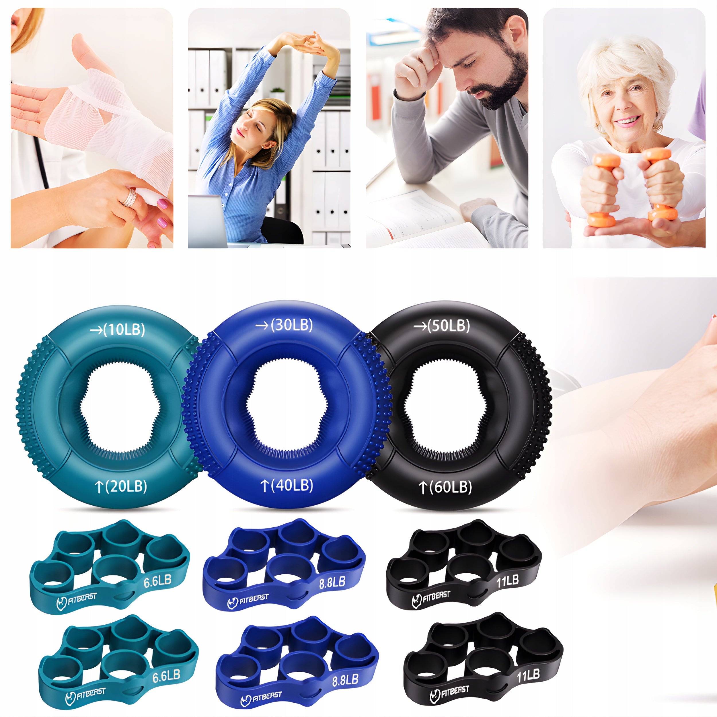 Hand Expander Resistance Rubber Hand Squeezer Rehabilitation Kit 9pcs Packaging status original