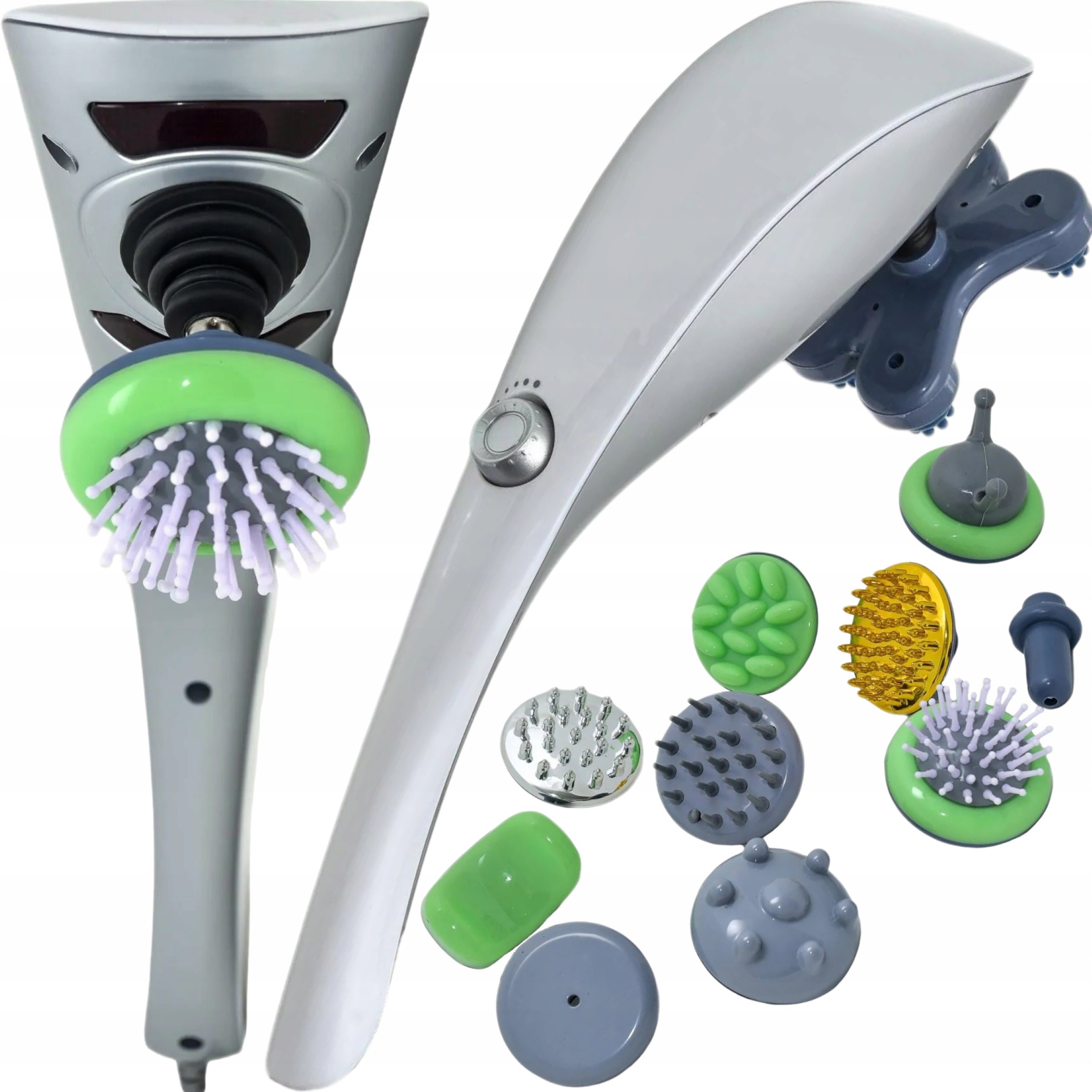 Hand-held massager for massage of the neck, back, body, vibrating massager, with 11 tips