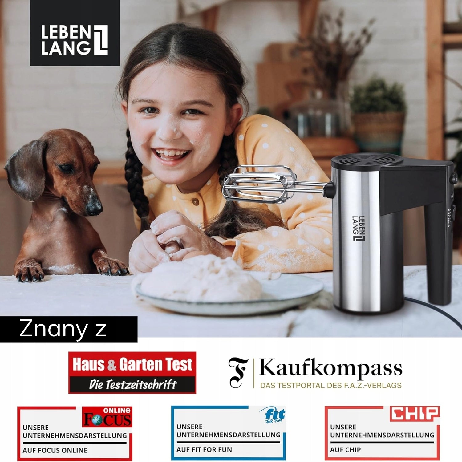 Hand mixer LEBENLANG with stand 400W with hooks 5 speed Turbo Dominant color silver