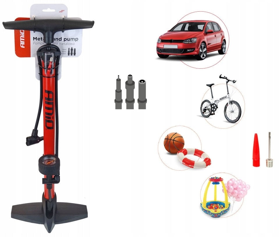 Hand pump for car bicycle metal with pressure gauge PU02 Amio-02146 Manufacturer code 02146