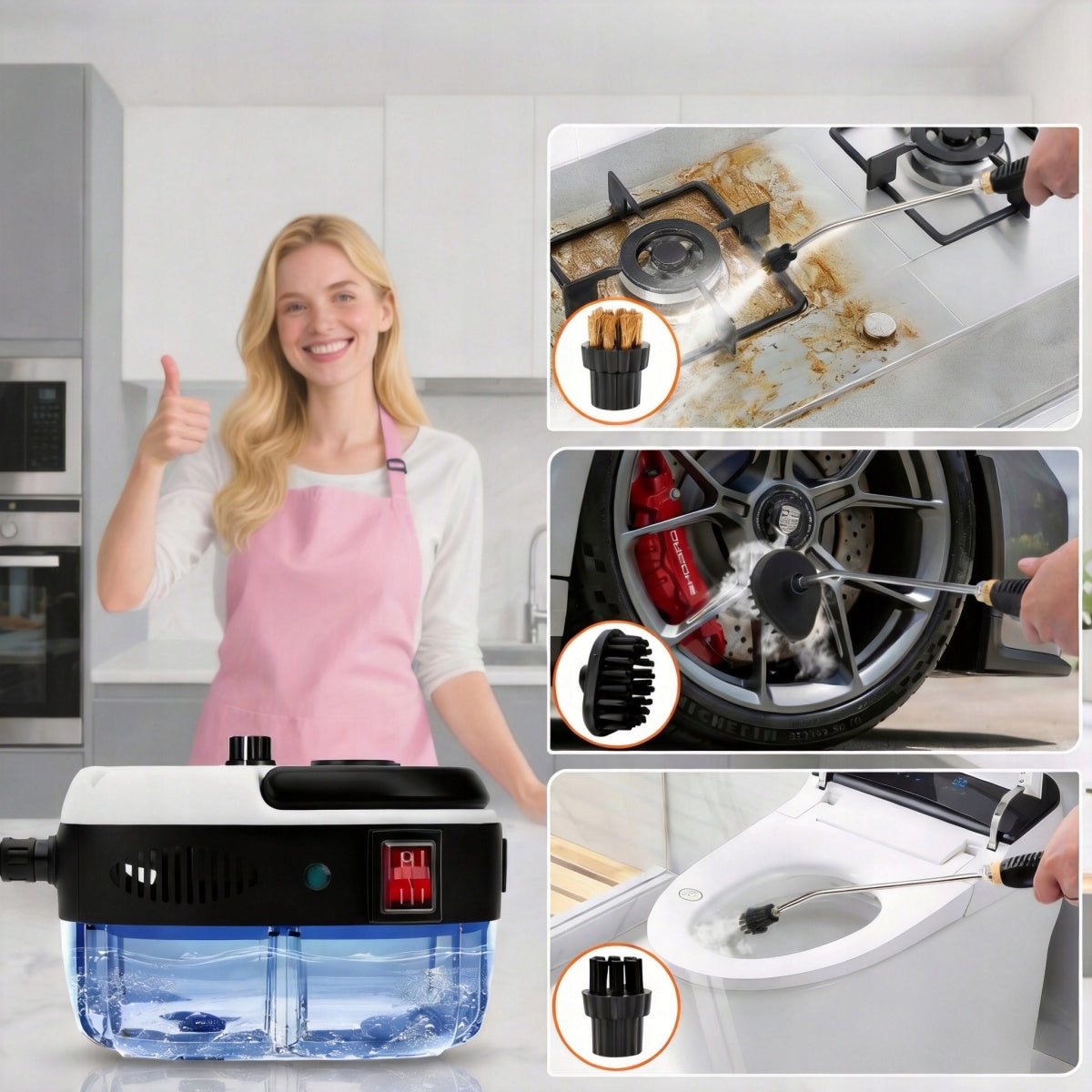 Hand steamer 2500W – 3BAR, 1000ml, 6 settings, cleaning kit Power 2500 W