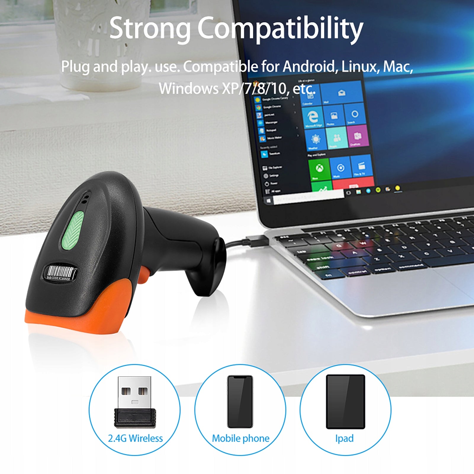 Handheld 1D/2D/QR Barcode Scanner BT+2.4G Wireless 28