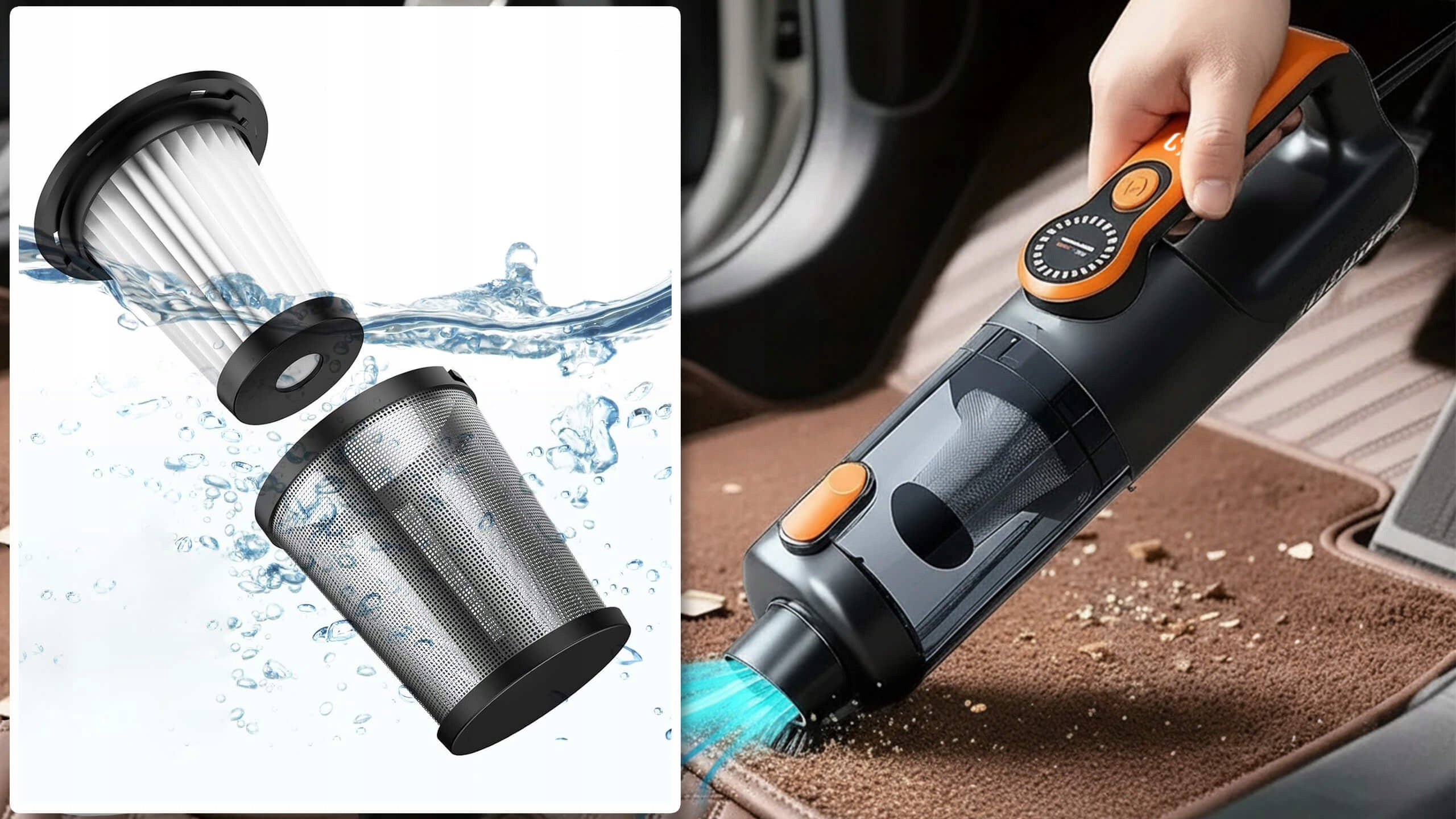 Handheld Cordless Car Vacuum Cleaner for Car Rechargeable USB 17 kPa Dust container volume 0.2 l