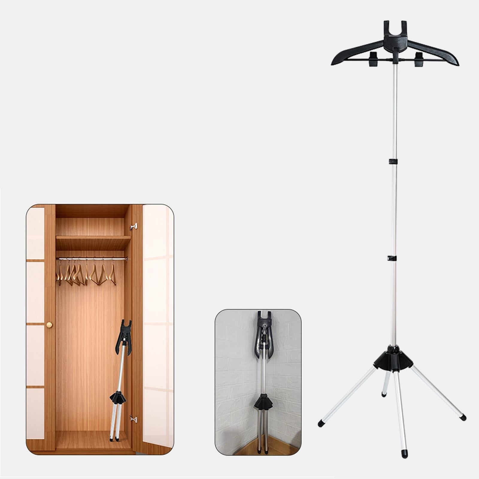 Handheld Garment Steamer Rack Adjustable Height Easy to Use Foldable black