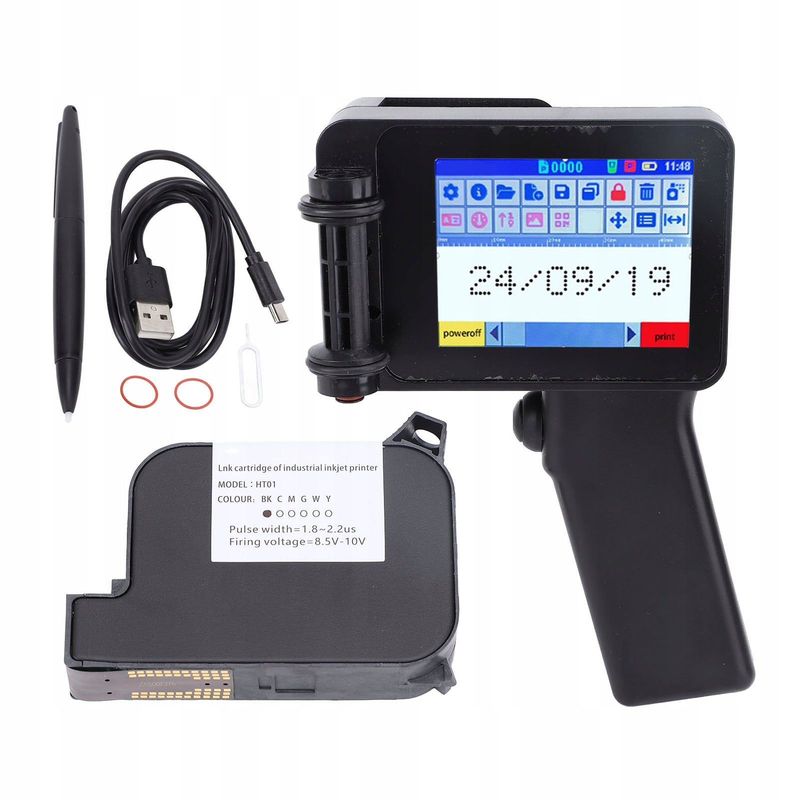 Handheld Inkjet Ink Cartridge Printer 4.3in LED Touch Screen C9
