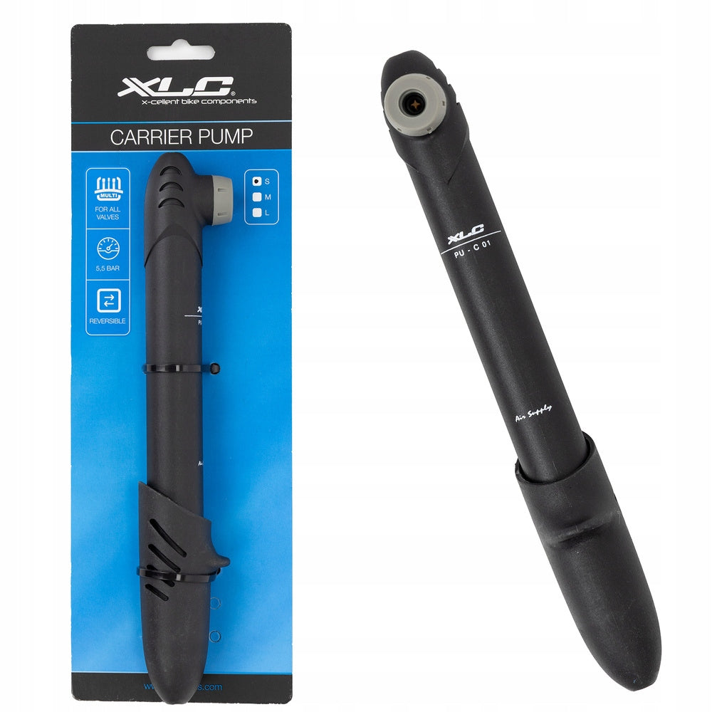 Handheld bicycle pump XLC PU-C01 mounted on the rack