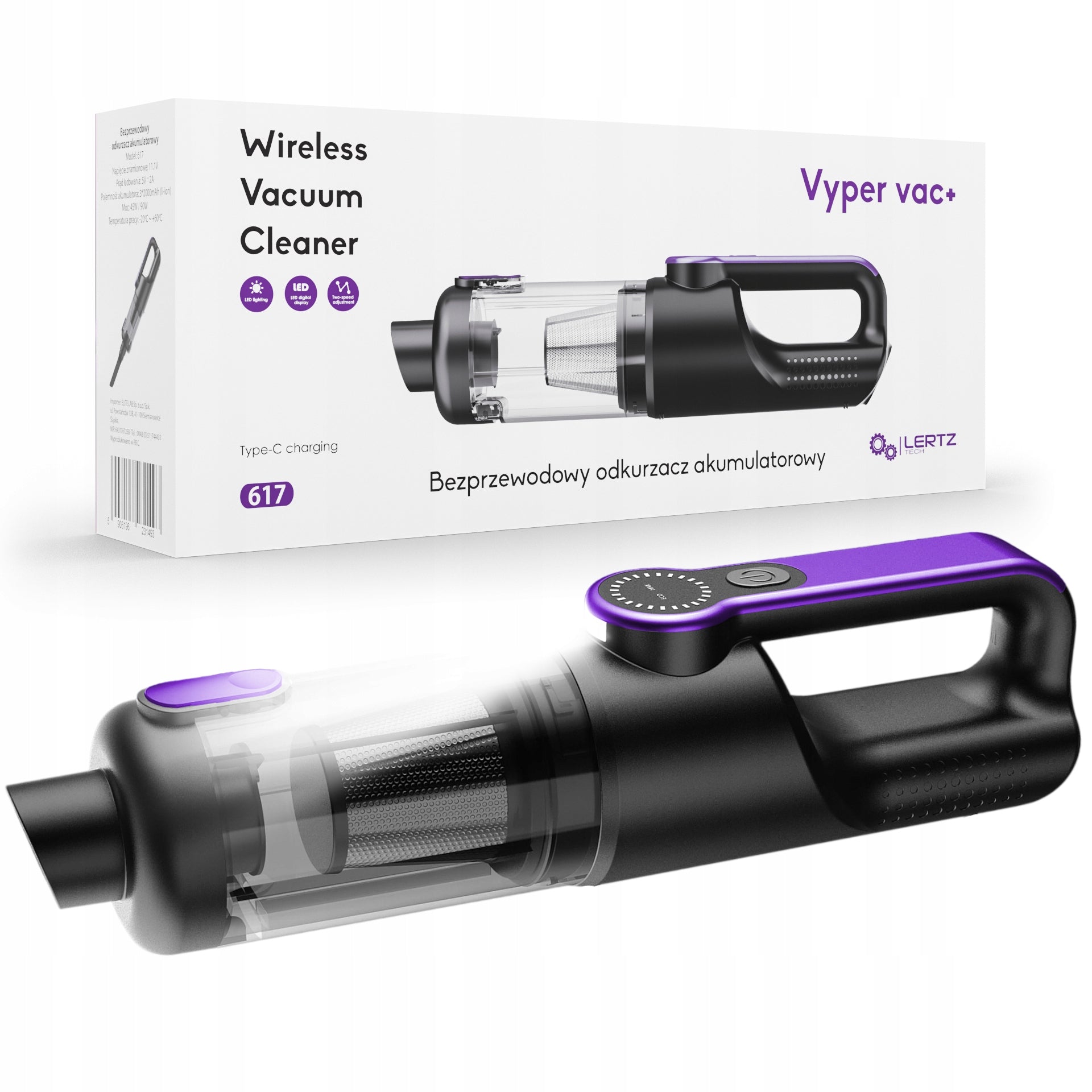 Handheld vacuum cleaner LERTZ handheld cordless Twin Power VV+ black Dust container volume 0.5 l