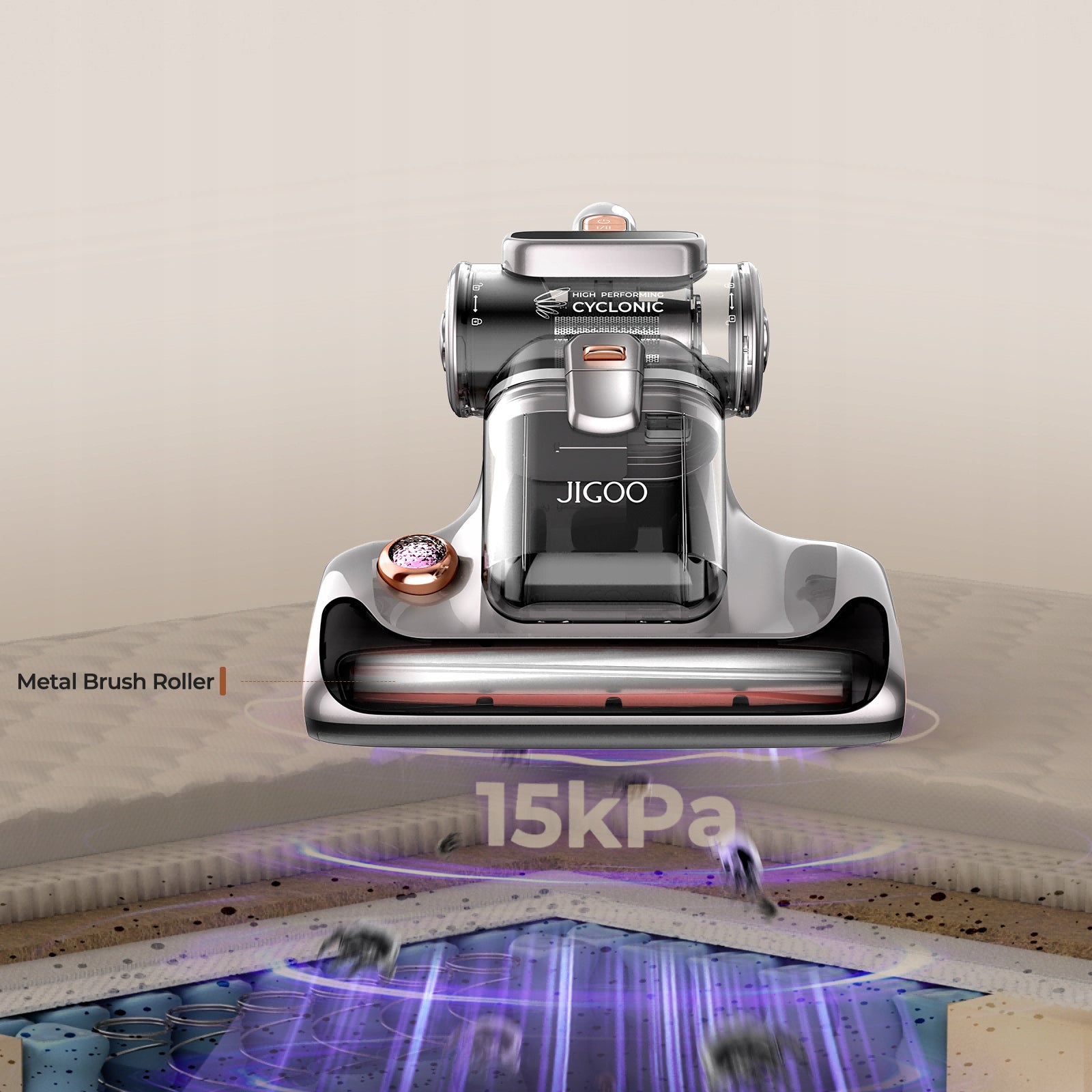 Handheld vacuum cleaner for mattresses 0.5L 15KPa JIGOO T600 99,99% mites, grey Dominant color gray