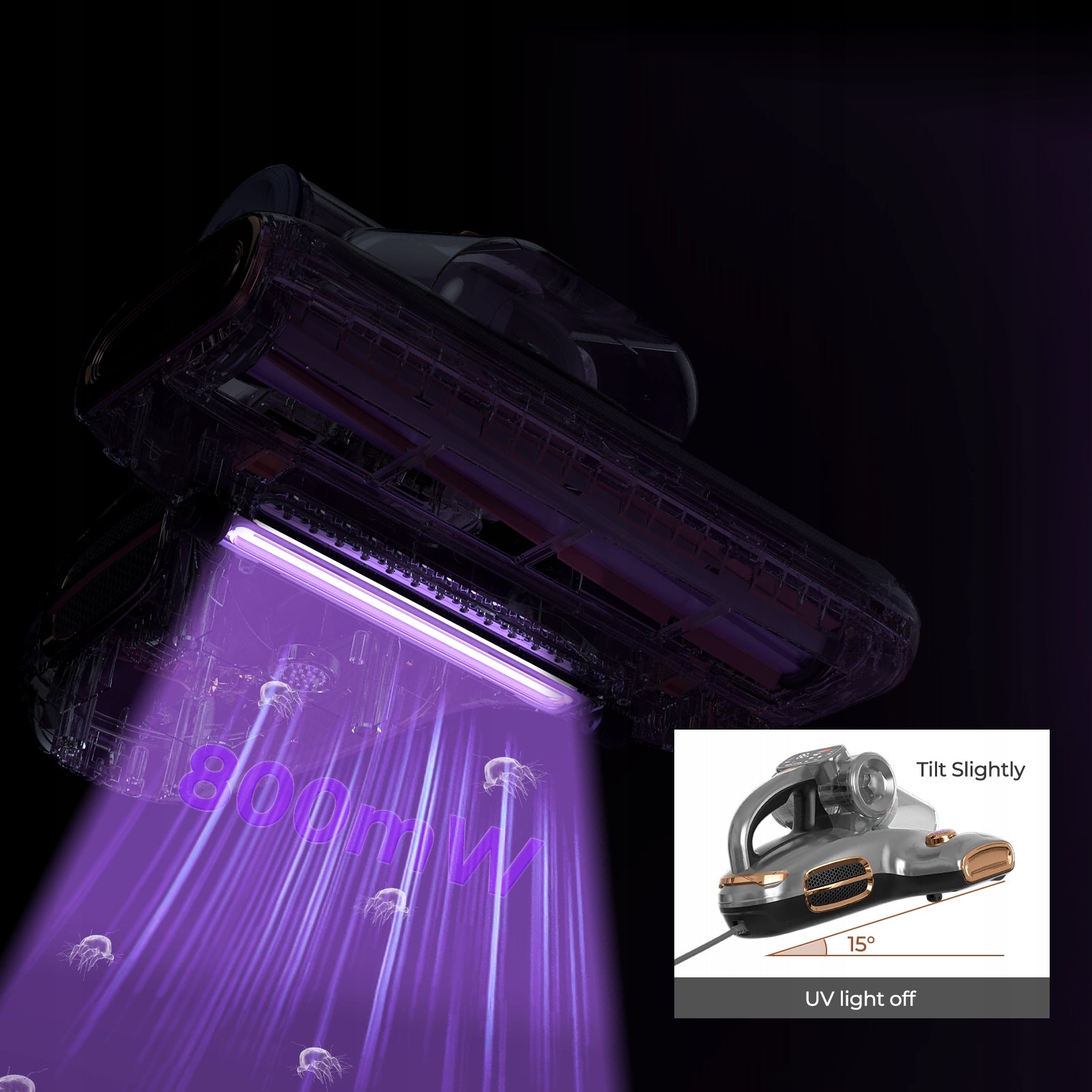 Handheld vacuum cleaner for mattresses 0.5L 15KPa JIGOO T600 99,99% mites, grey Dust container volume 0.5 l