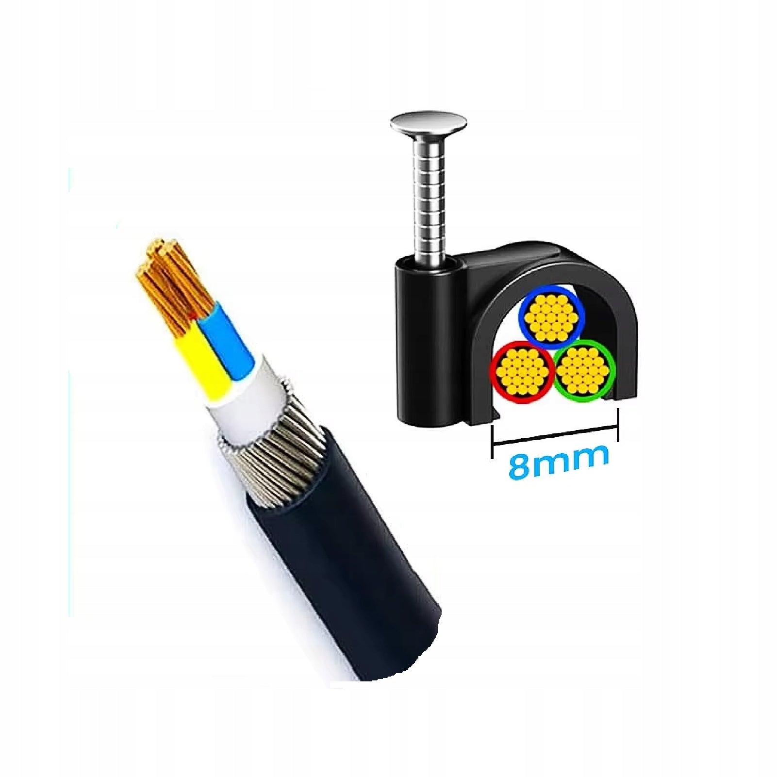 Handles Wire Cable Clips 8mm Round BLACK With Nail 100pcs Manufacturer code 5906058381748