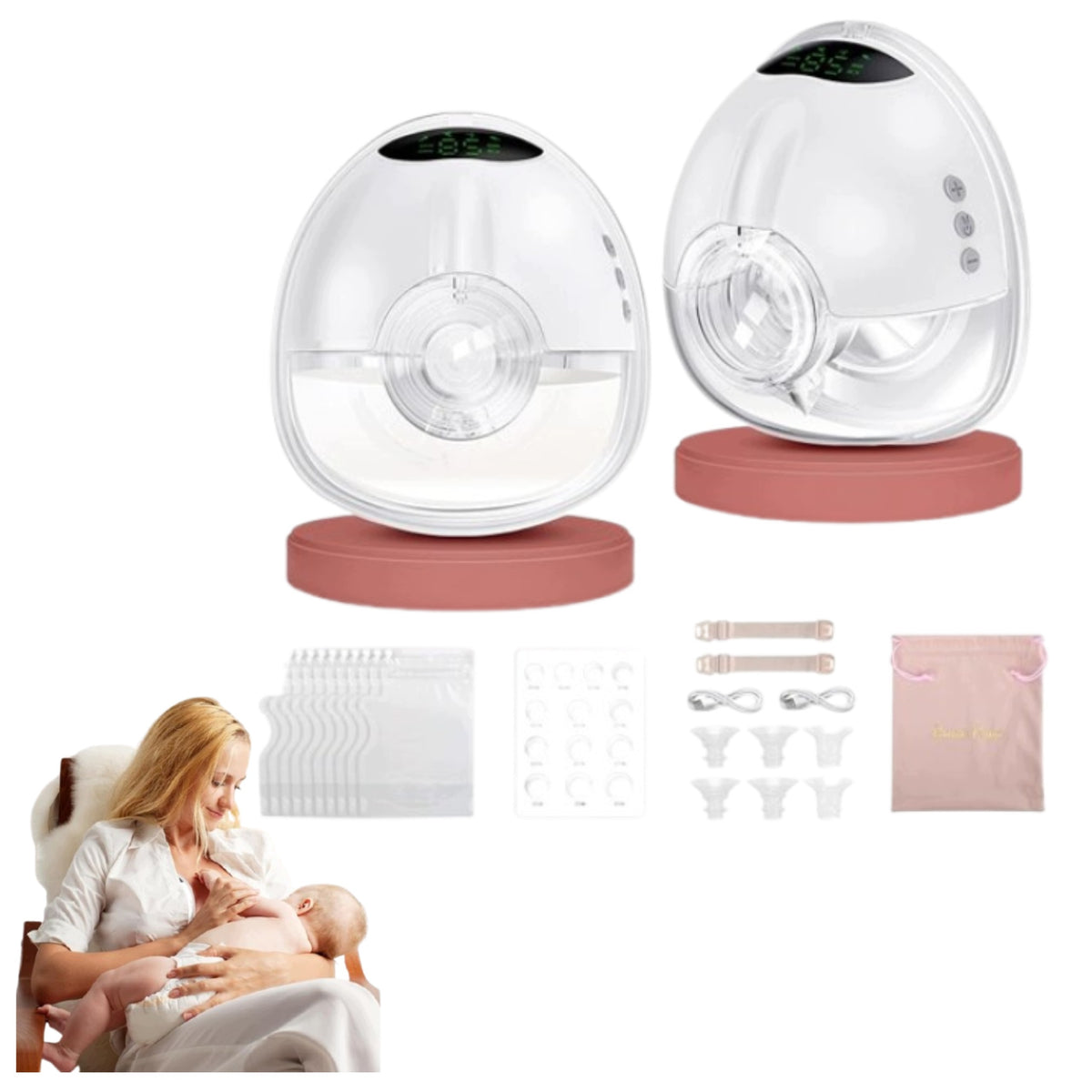 Hands-Free Electric Breast Pump Set - 2 Count, 4 Modes, 9 Levels, BPA-Free