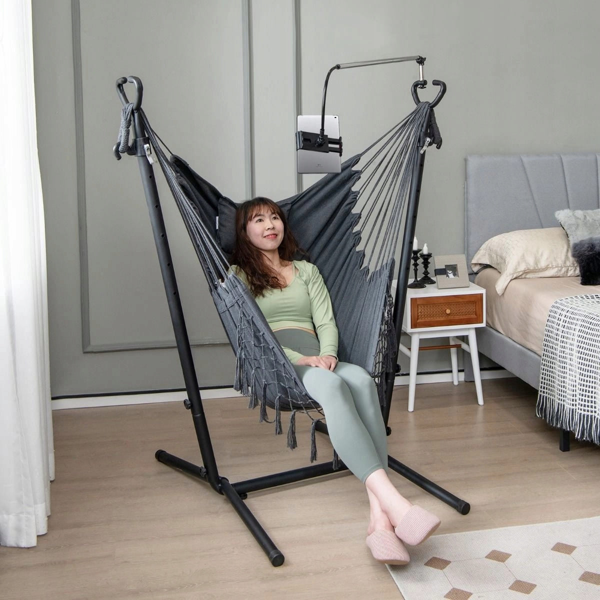 Hanging Hammock Chair with Cushion Suspended Garden Chair Material width 150 cm