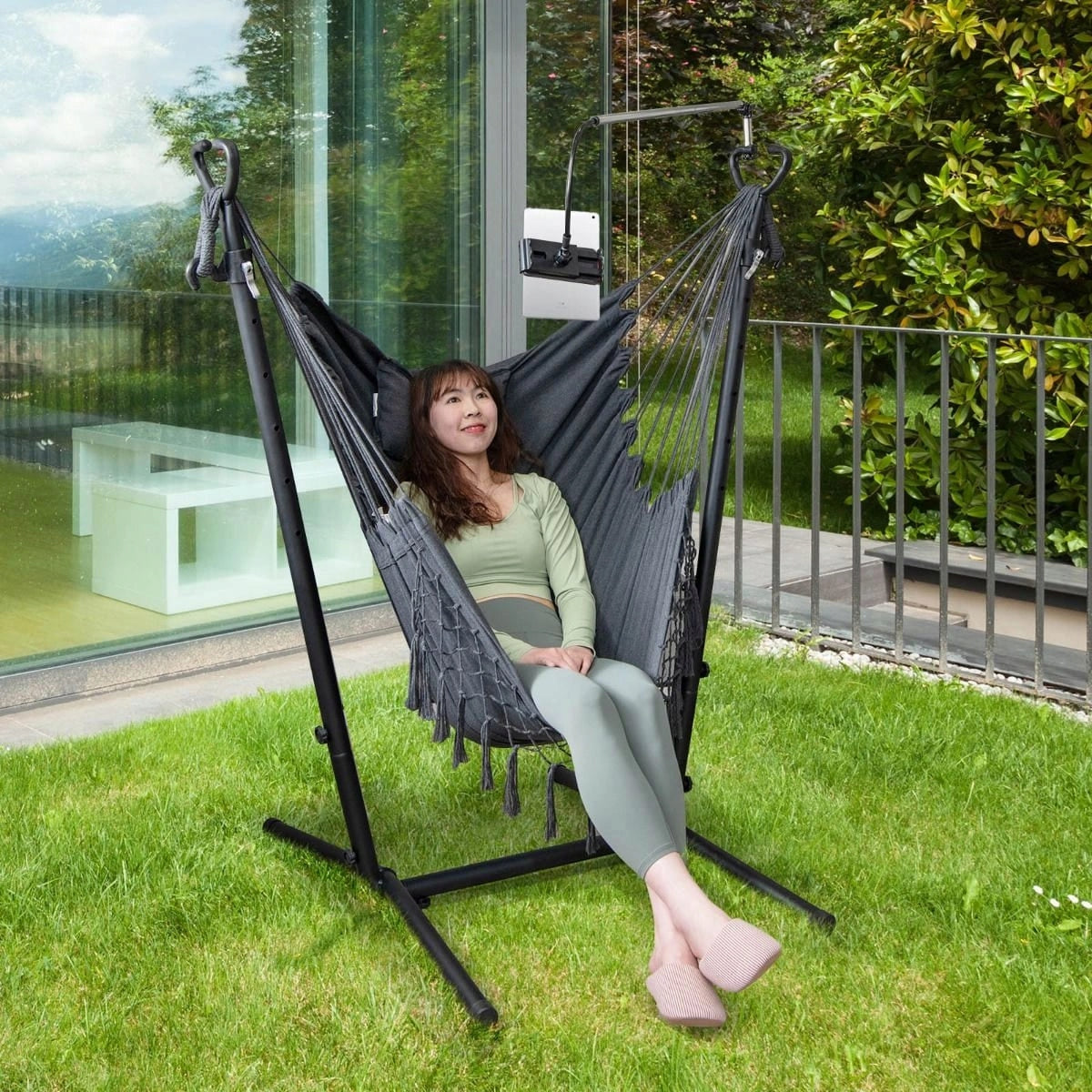 Hanging Hammock Chair with Cushion Suspended Garden Chair Weight 13 kg