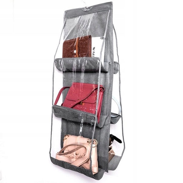 Hanging Organizer for Bag Cabinet 6 Pockets Grey Bar Hanger Brand ABC-RC
