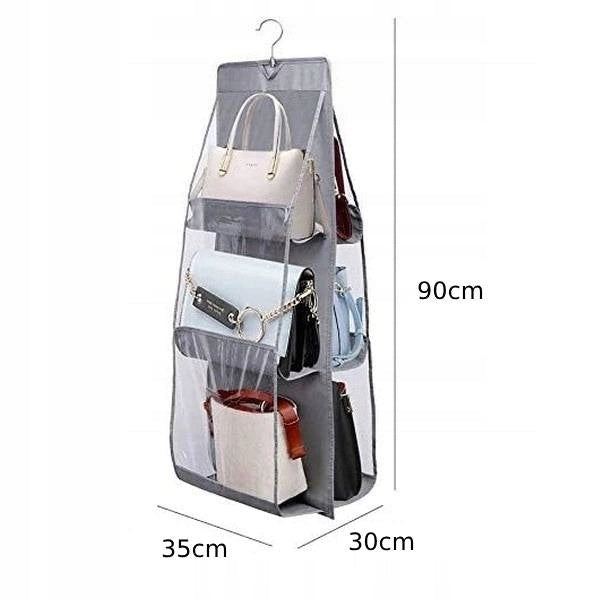 Hanging Organizer for Bag Cabinet 6 Pockets Grey Bar Hanger Kind wardrobe organizer