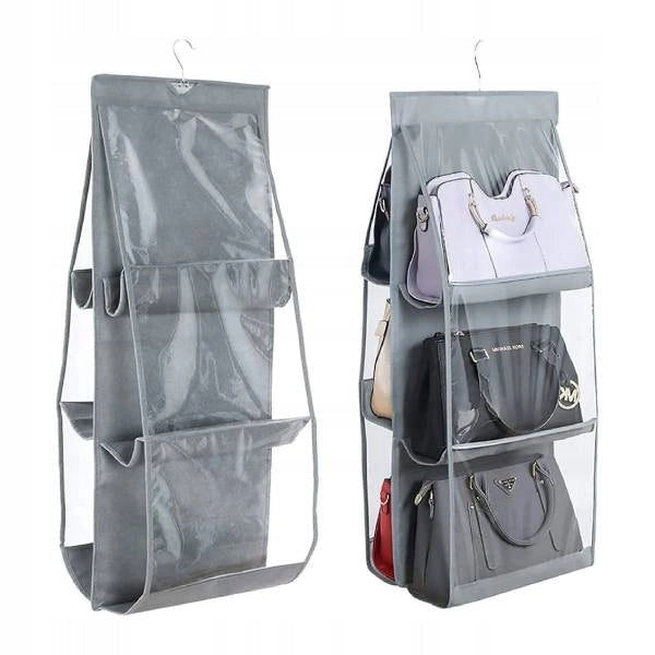 Hanging Organizer for Bag Cabinet 6 Pockets Grey Bar Hanger