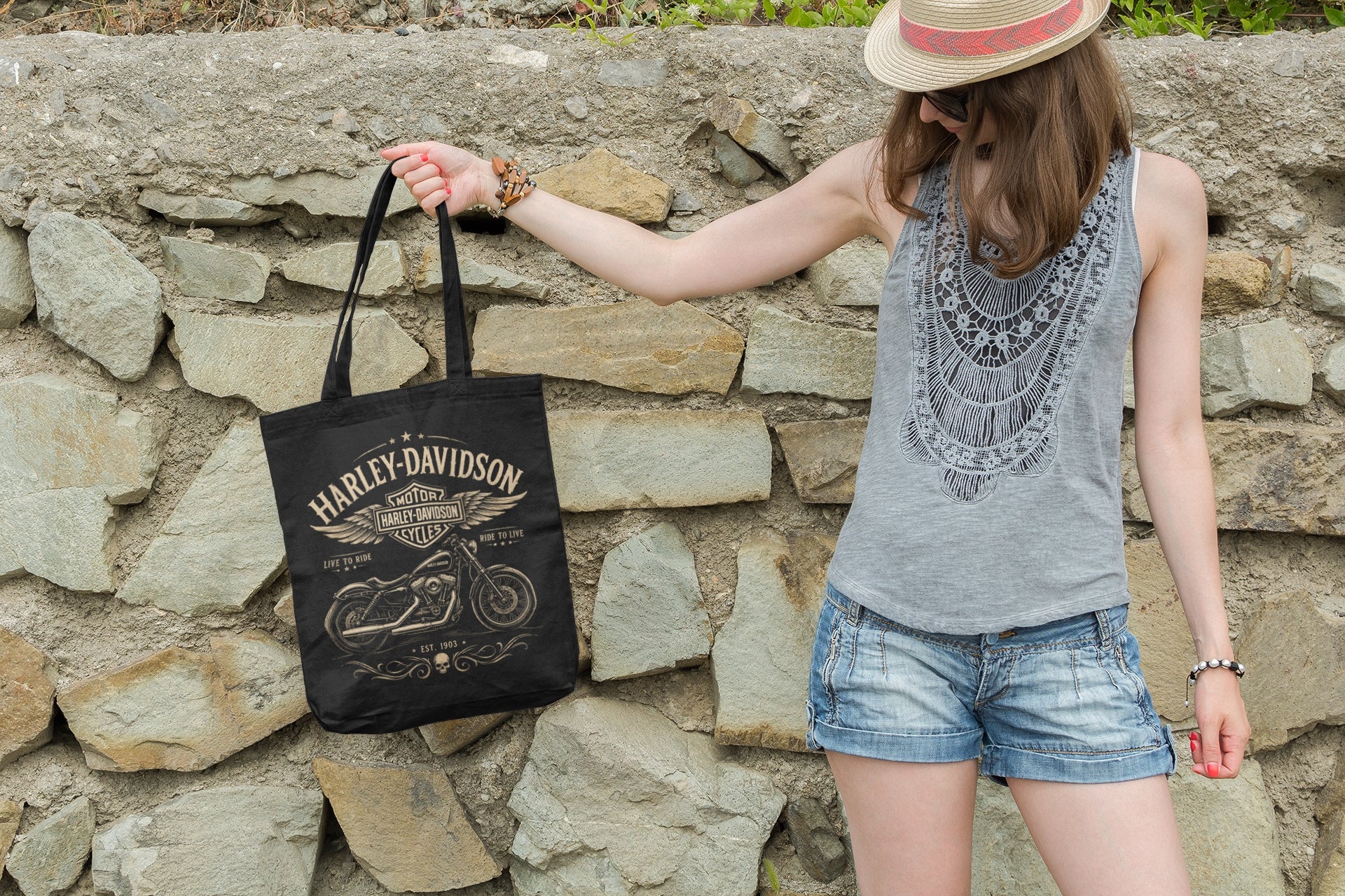Harley Davidson black cotton motorcycle bag unisex motorcycle gift Manufacturer no brand