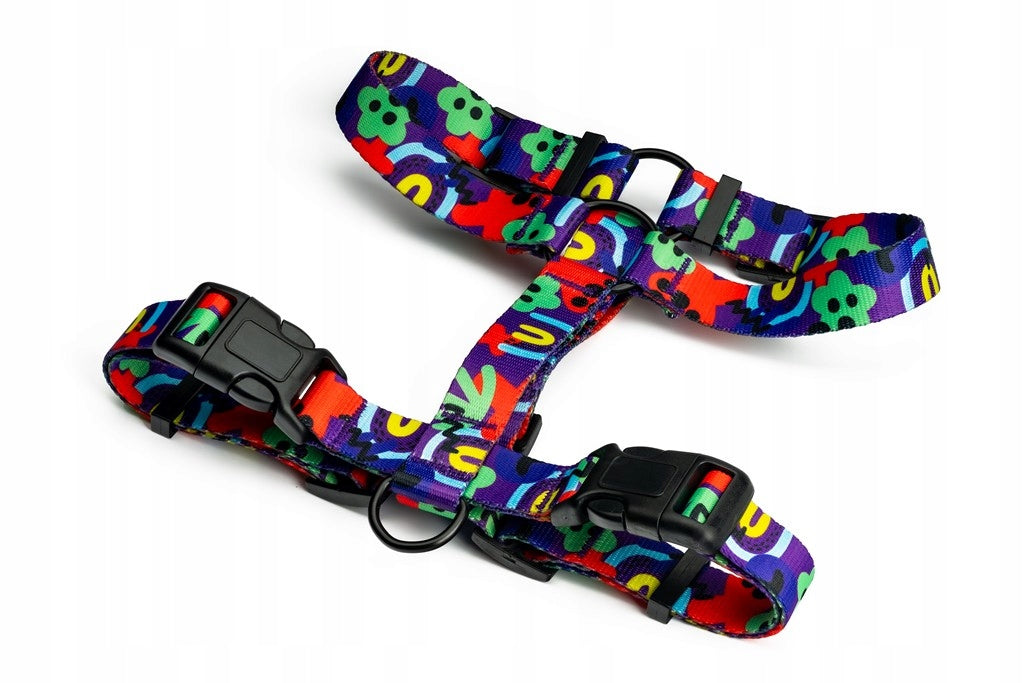 Harness guard for medium dog M |Neon Bloom| comfortable, adjustable colorful Packaging status original