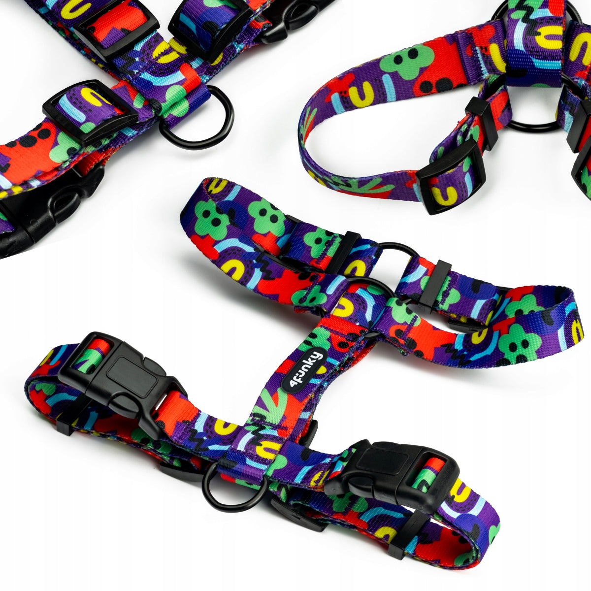 Harness guard for medium dog M |Neon Bloom| comfortable, adjustable colorful